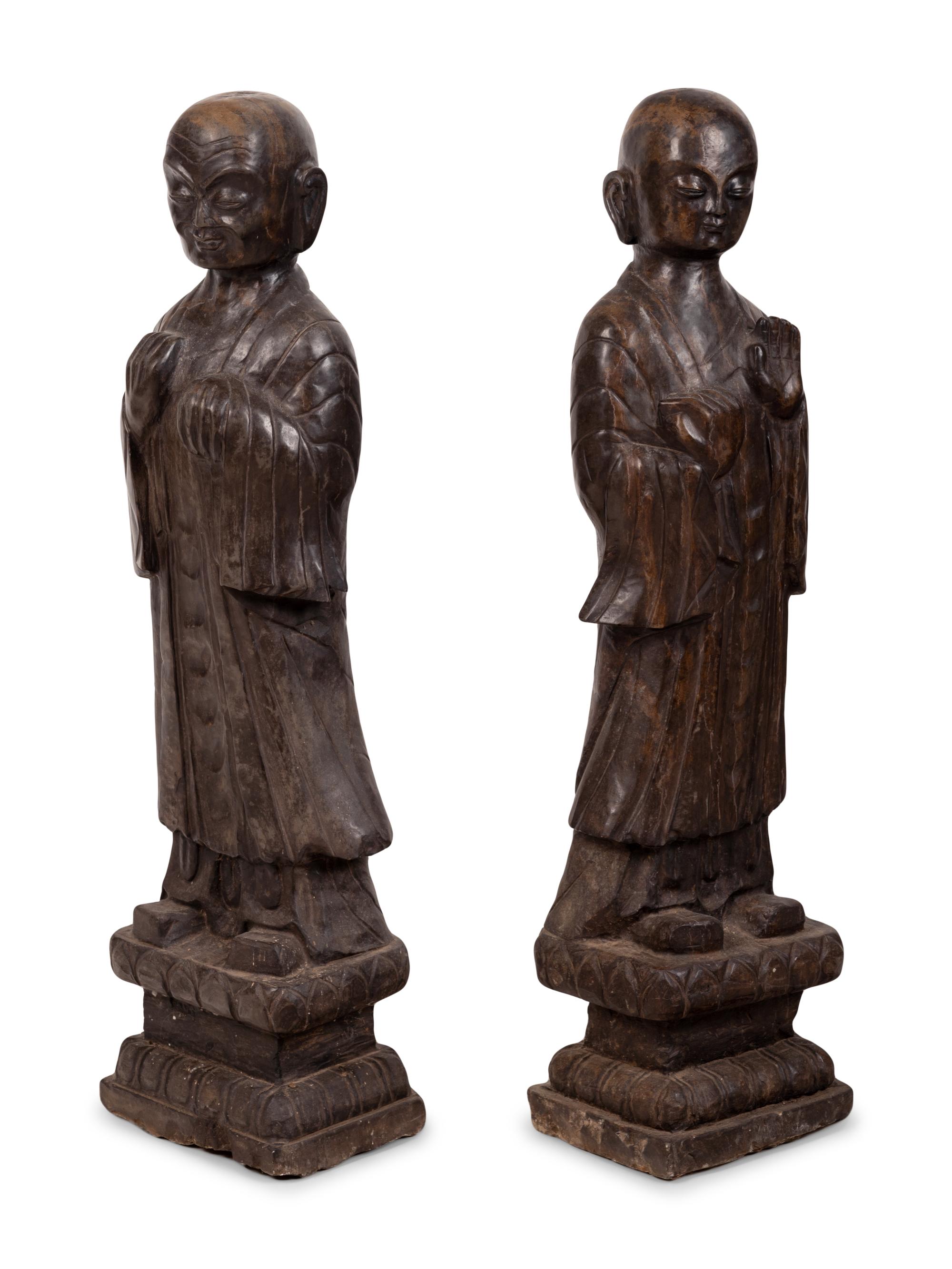 A Pair of Chinese Carved Marble Figures