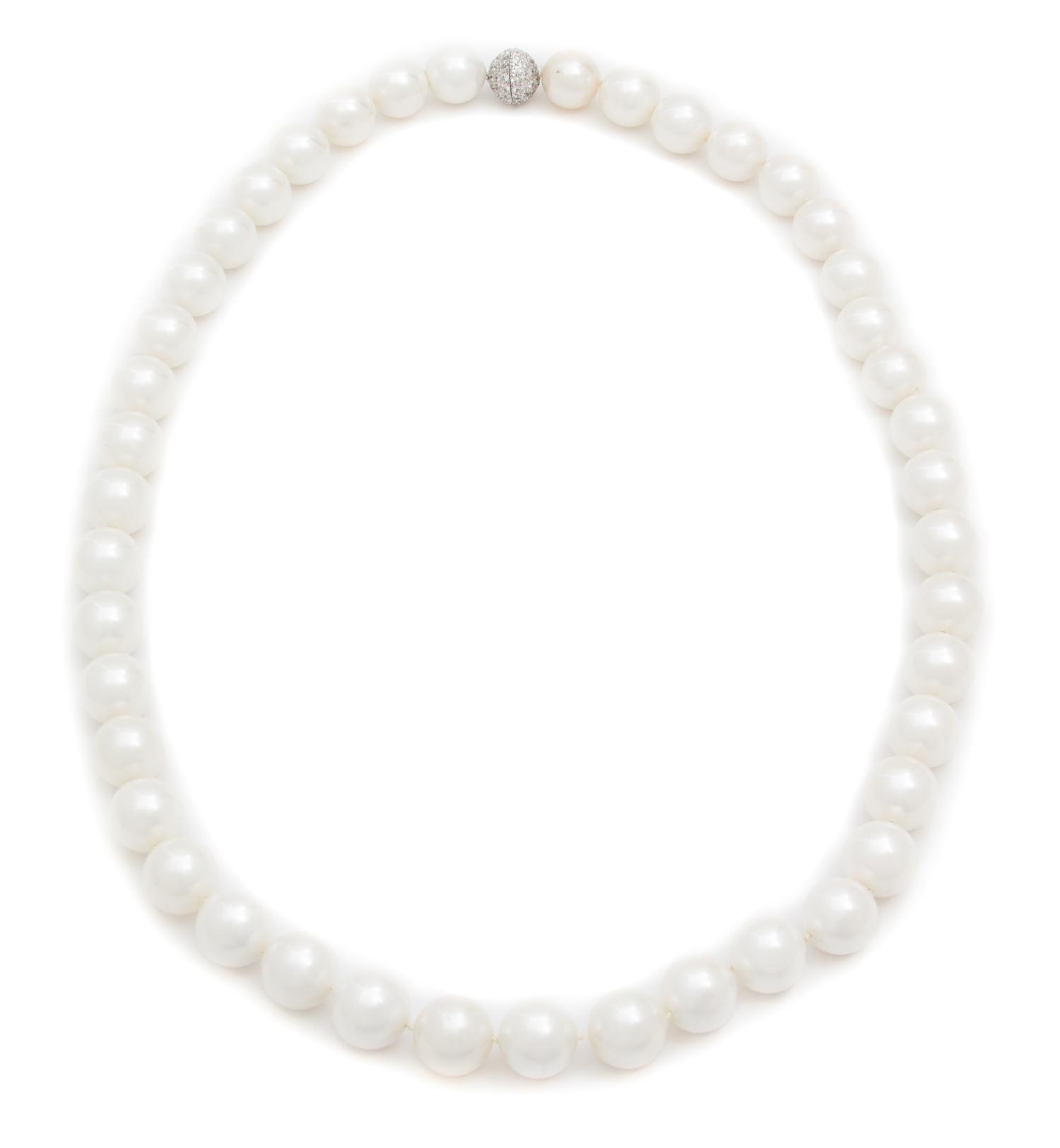 A Pair of Faux South Sea Pearl Necklaces, 18".
