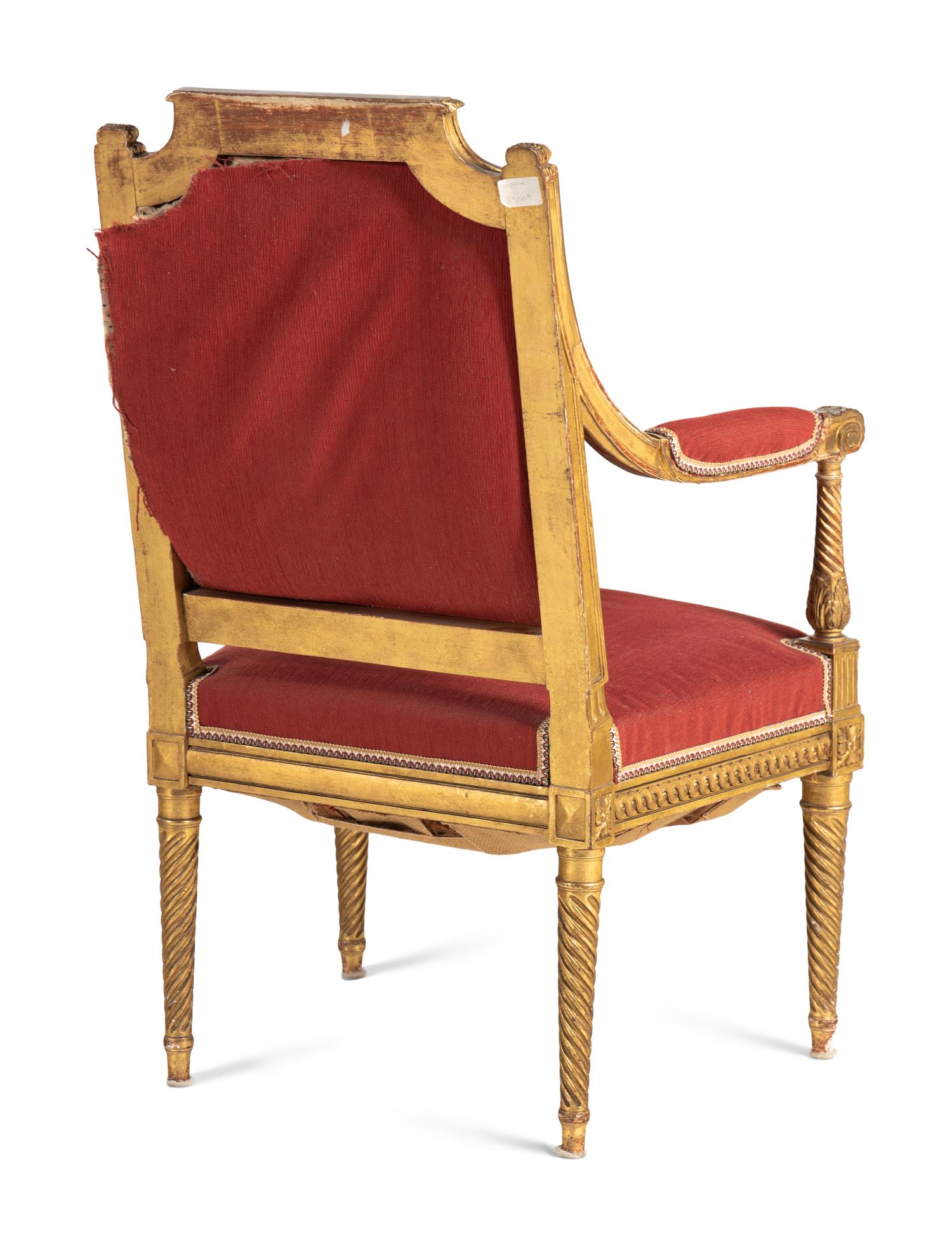 A Pair of Louis XVI Style Giltwood Fauteuils