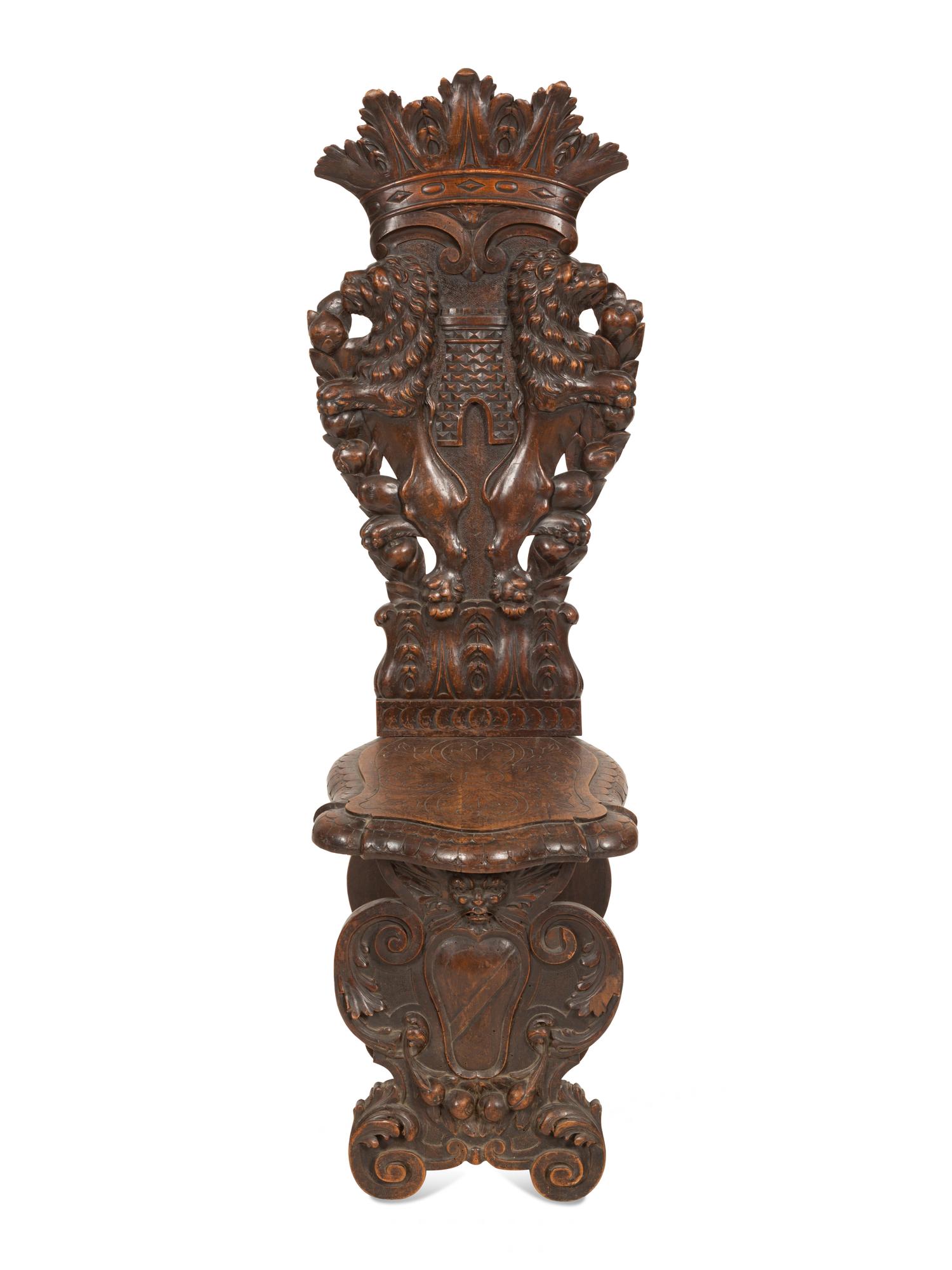 An Italian Renaissance Revival Sgabello Hall Chair