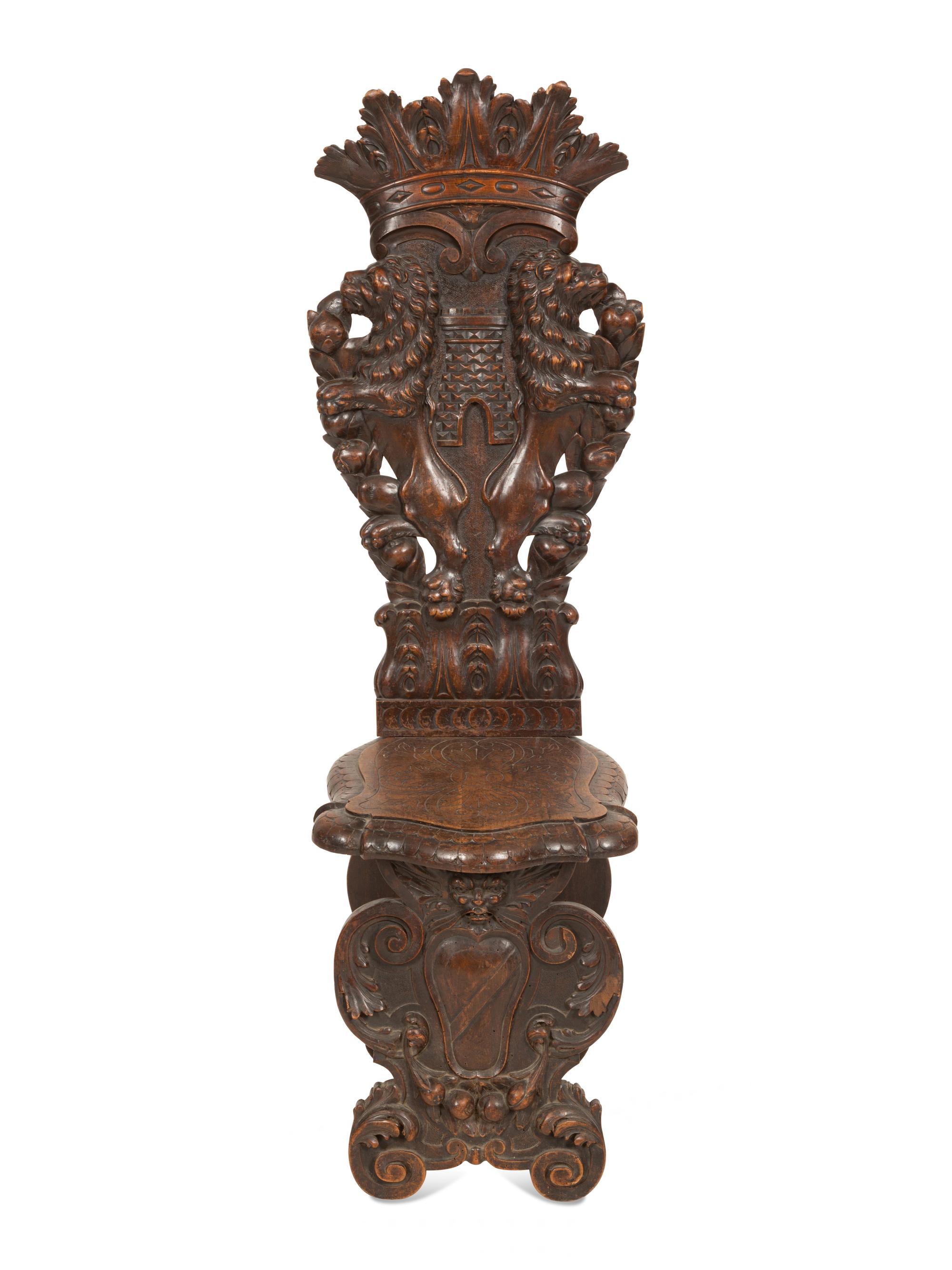 An Italian Renaissance Revival Sgabello Hall Chair