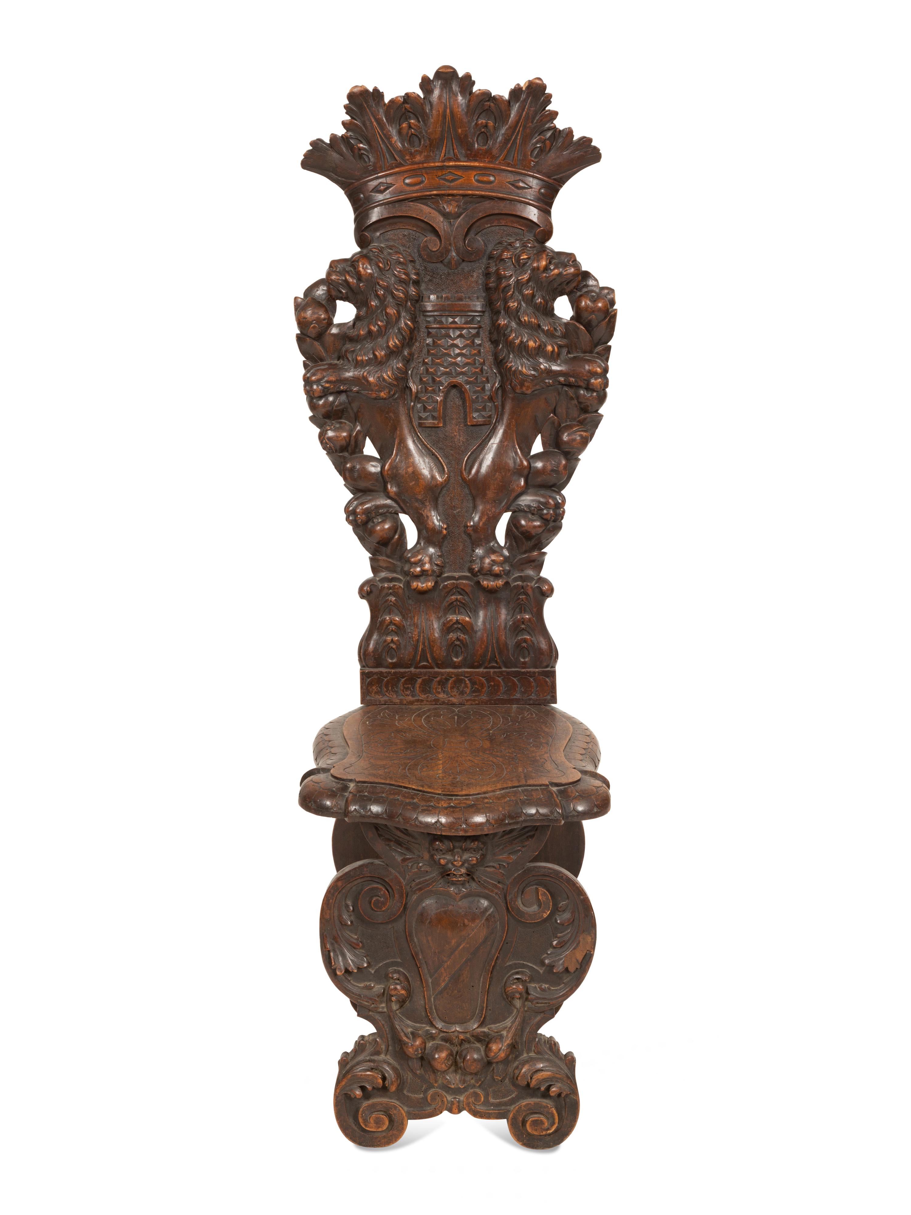 An Italian Renaissance Revival Sgabello Hall Chair