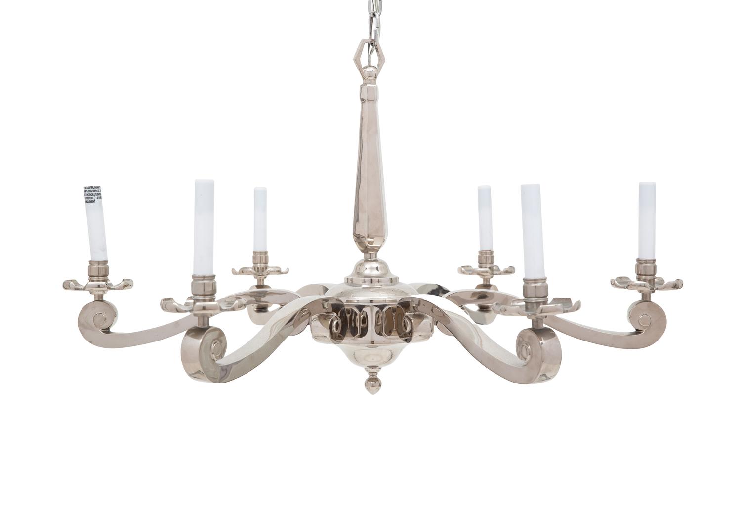 A Nickel Plated Six-Light Chandelier