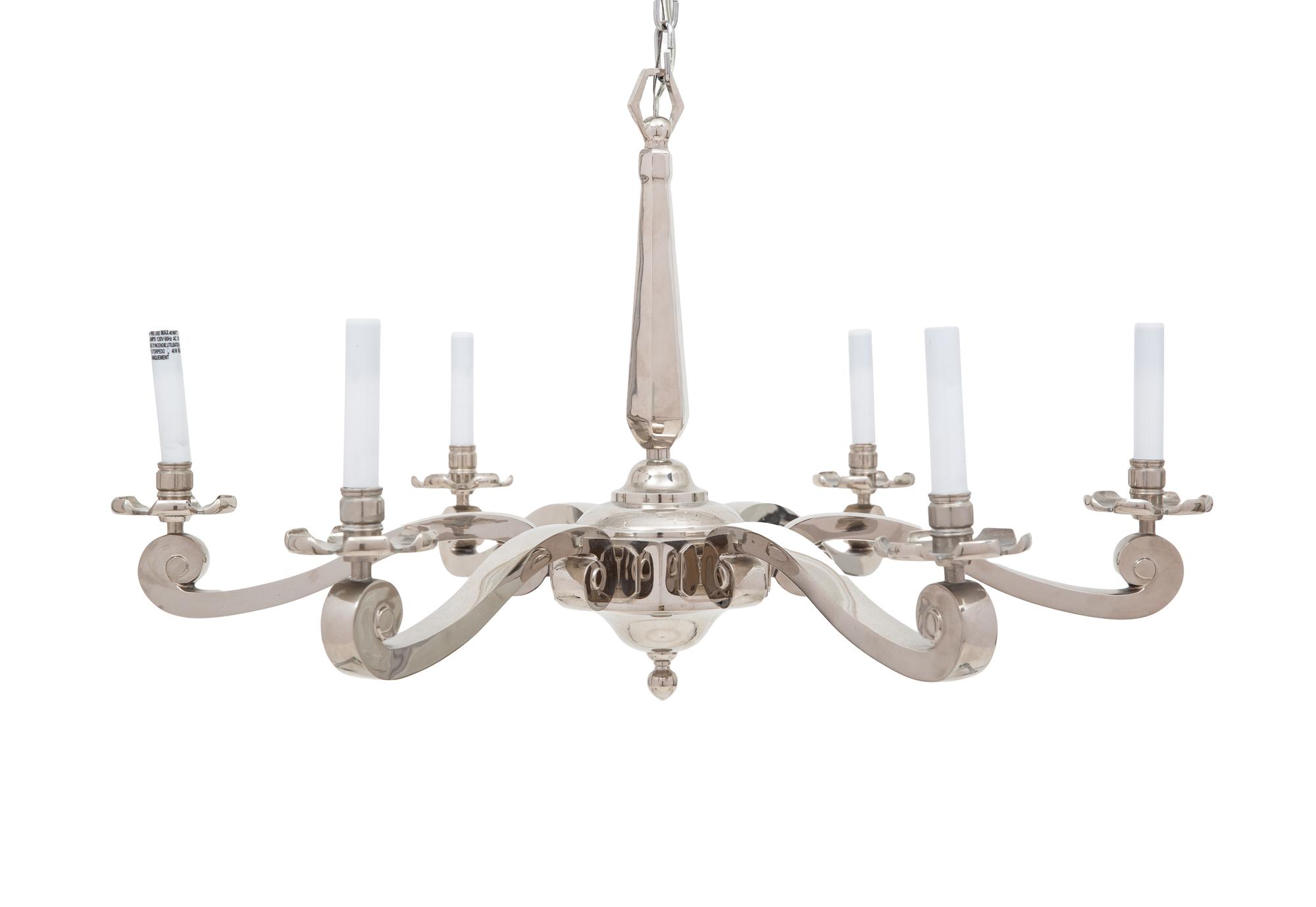 A Nickel Plated Six-Light Chandelier