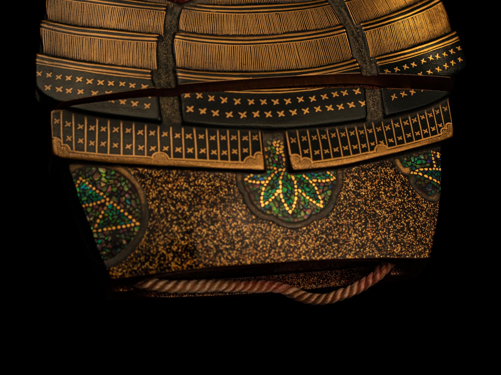 A Large Japanese Gold, Red and Black Lacquer Three-Case Inro