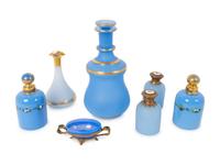 Seven Blue Opaline Glass Articles — 19th Century