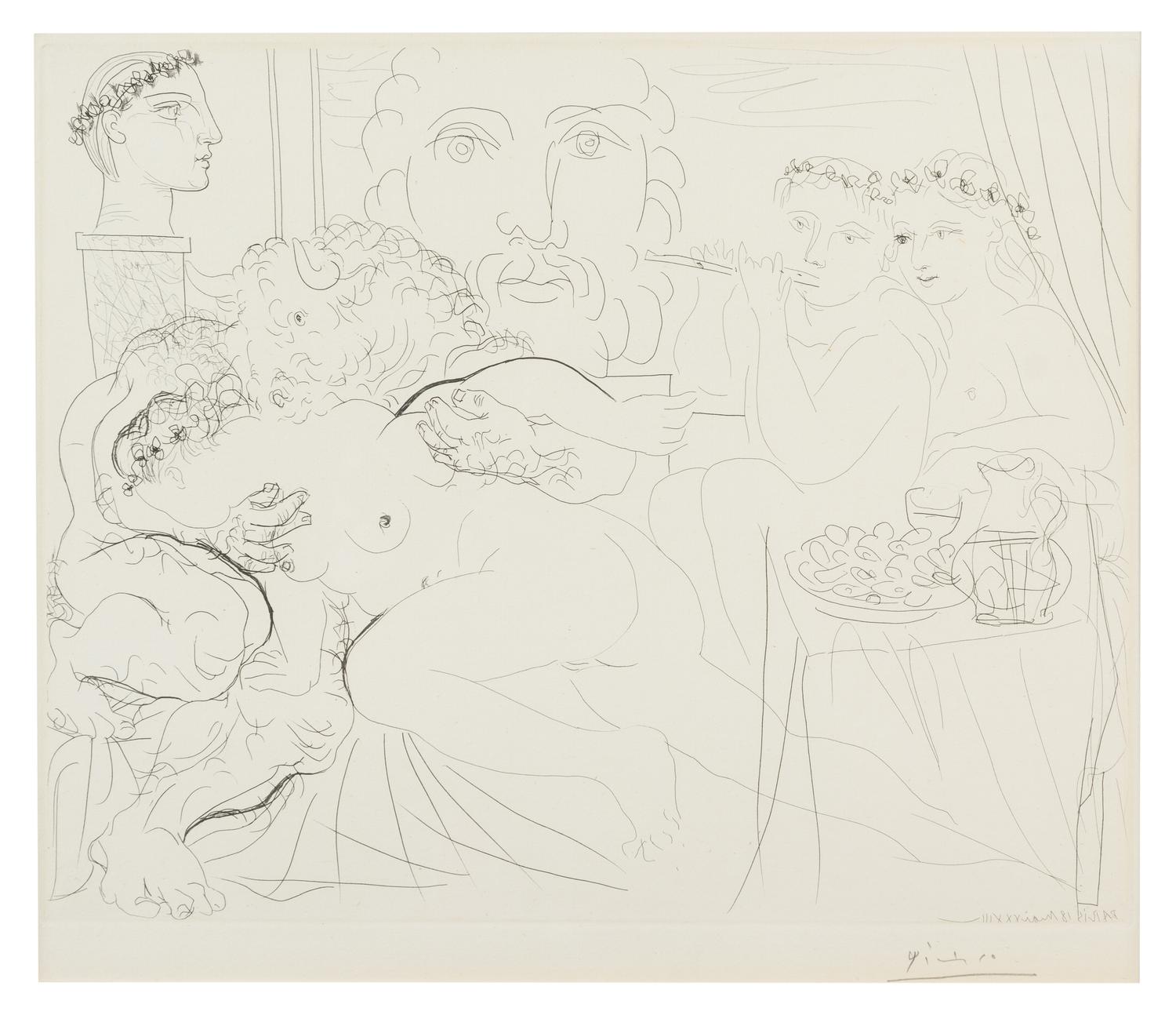 Pablo Picasso, (Spanish, 1881-1973), Minotaure caressant une Femme (plate 84 from La Suite Vollard)