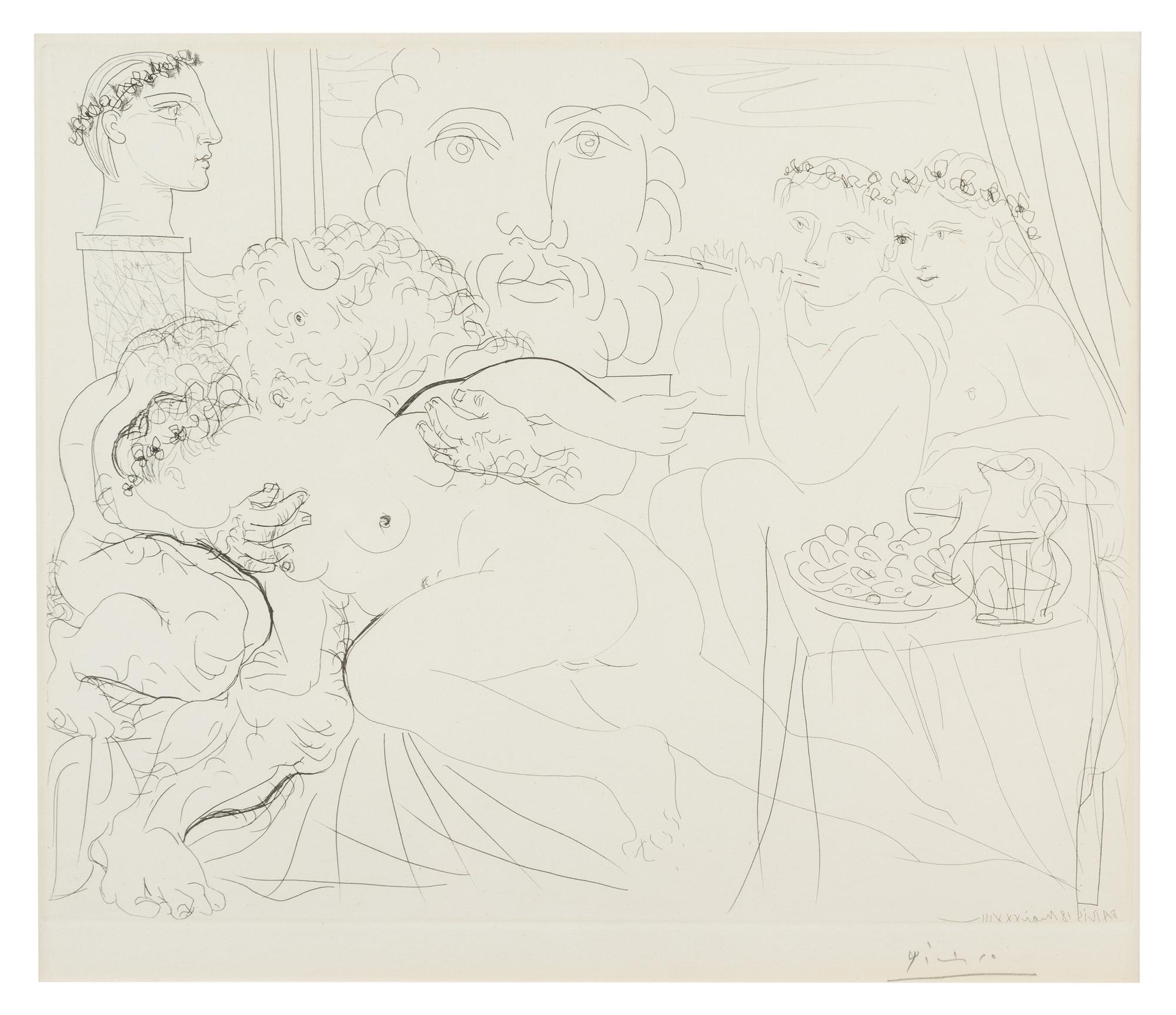 Pablo Picasso, (Spanish, 1881-1973), Minotaure caressant une Femme (plate 84 from La Suite Vollard)