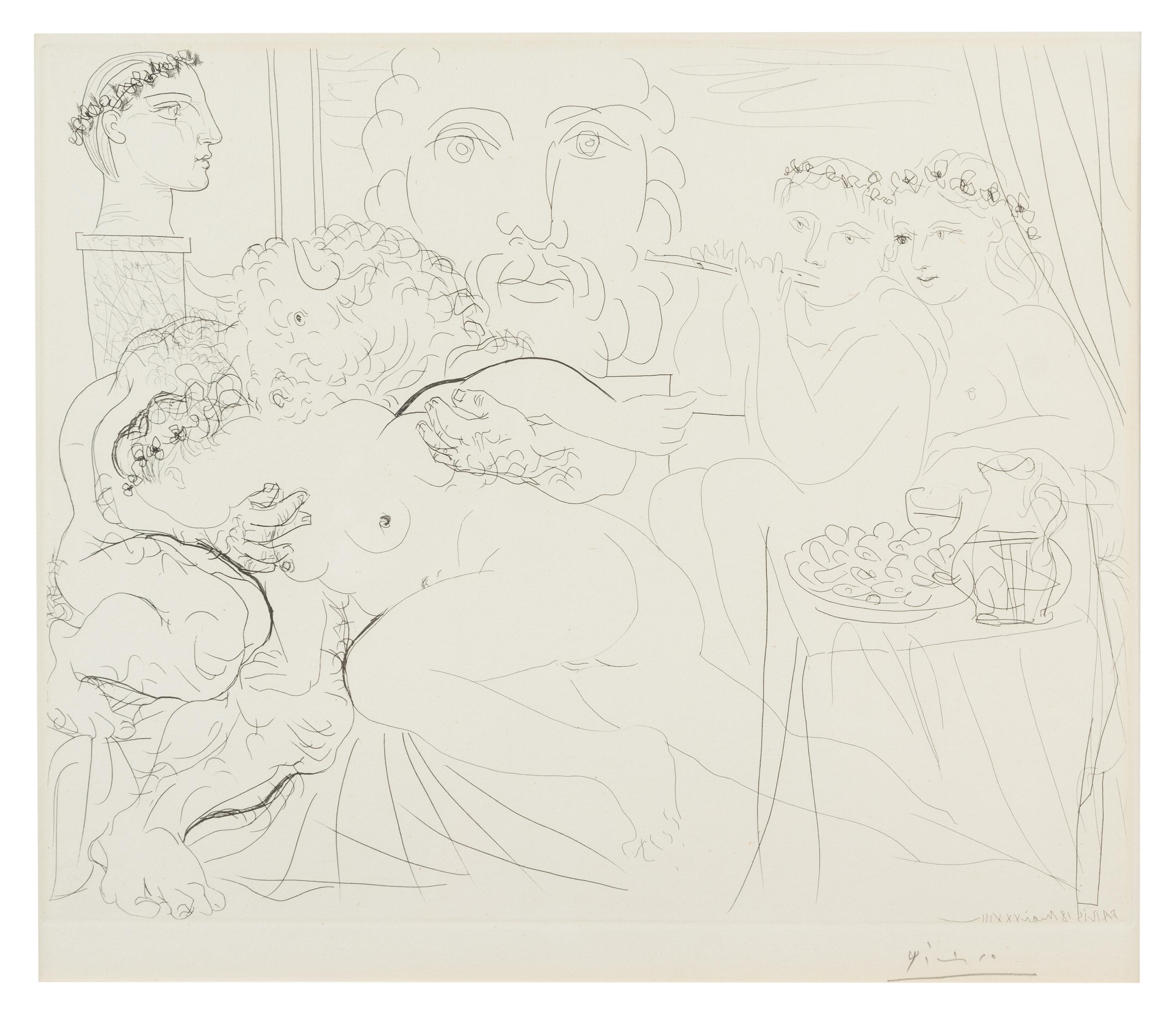 Pablo Picasso, (Spanish, 1881-1973), Minotaure caressant une Femme (plate 84 from La Suite Vollard)
