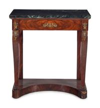 An Empire Style Gilt Metal Mounted Mahogany Marble-Top Console Table