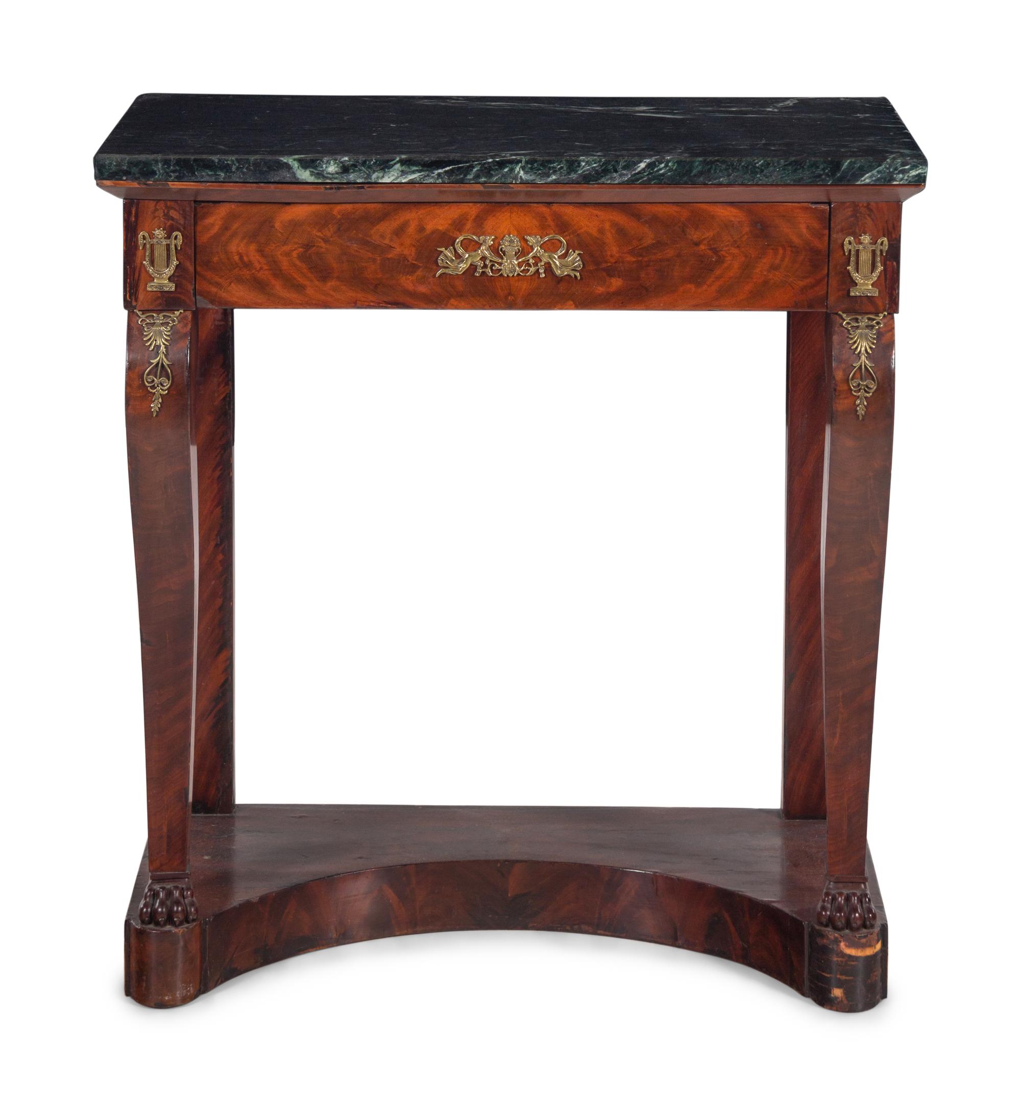An Empire Style Gilt Metal Mounted Mahogany Marble-Top Console Table