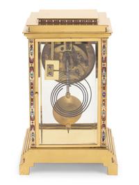 A French Gilt Brass and Champlevé Mantel Clock Retailed by Tiffany & Co.