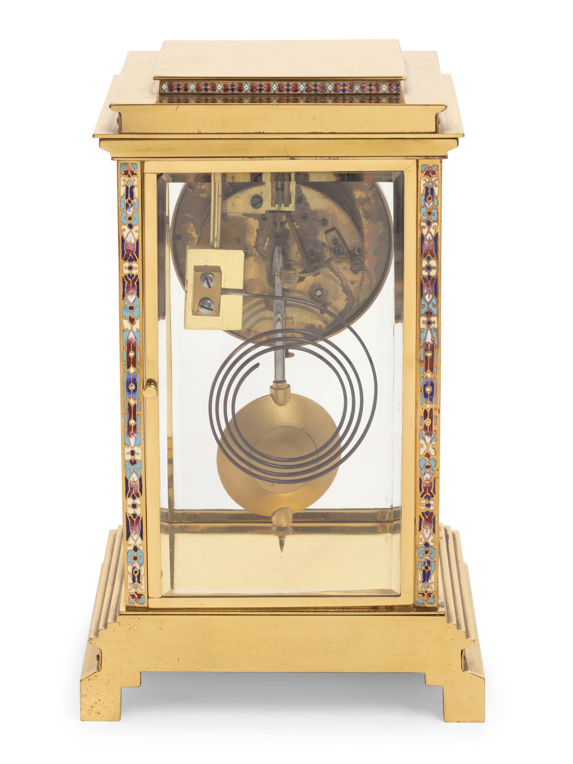 A French Gilt Brass and Champlevé Mantel Clock Retailed by Tiffany & Co.