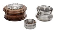Two English Silver Mounted Boxes, William Comyns and Sons, London, the larger 1907), each of circular form, together with a Continental