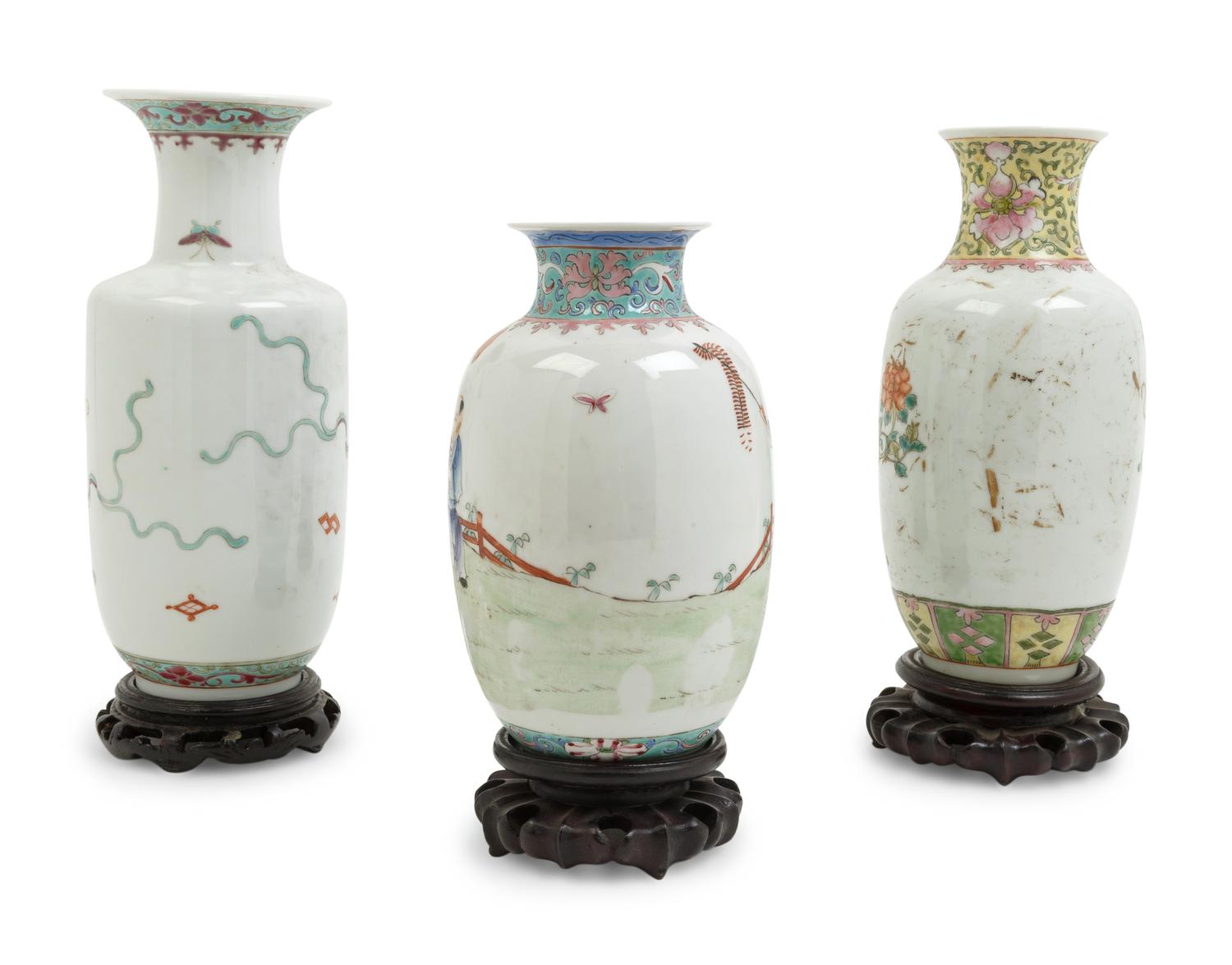 Three Chinese Famille Rose Porcelain Vases