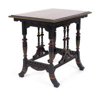 An Eastlake Ebonized Side Table with Red and Black Checkered Top — 19TH CENTURY