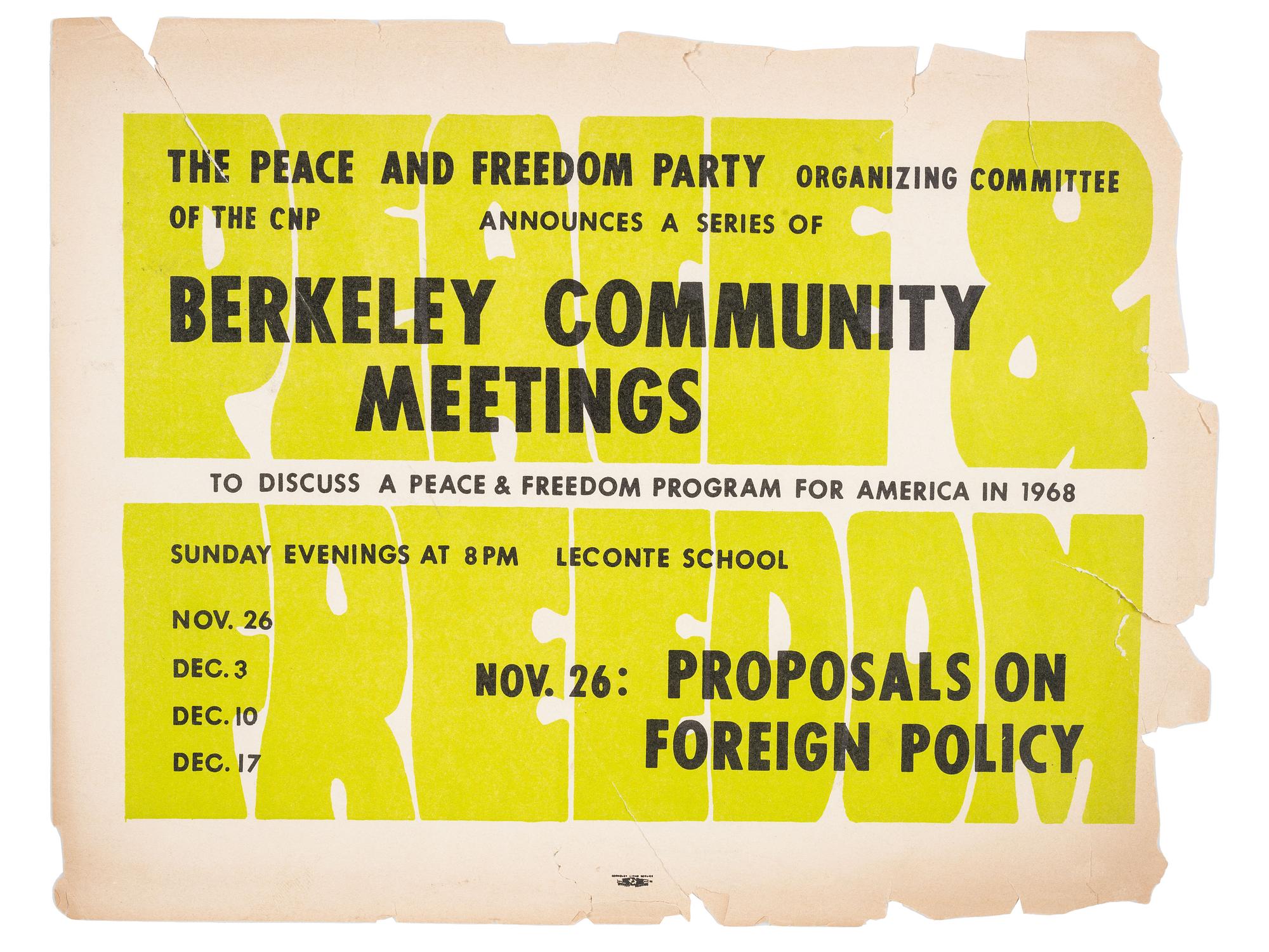 [CIVIL RIGHTS]. The peace and freedom party needs 500 volunteers to work full time on the registration drive over Christmas vacation. Berkeley, CA: Berkeley Litho Service, 1968.