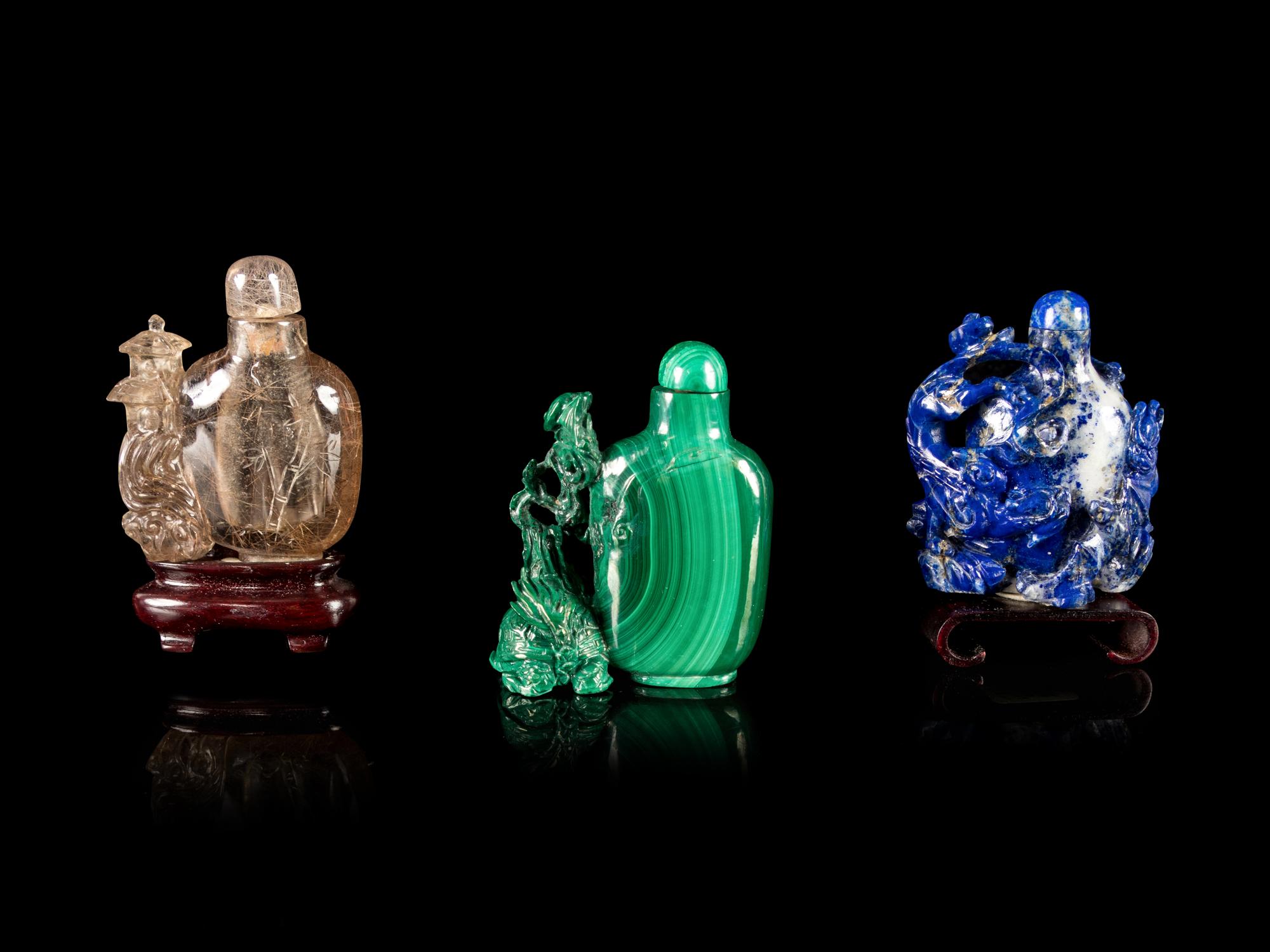 Three Chinese Hardstone Snuff Bottles