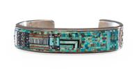 Sterling Silver Cuff Bracelet, with Micro Mosaic Inlay Lot is located and will ship from Denver, Colorado.