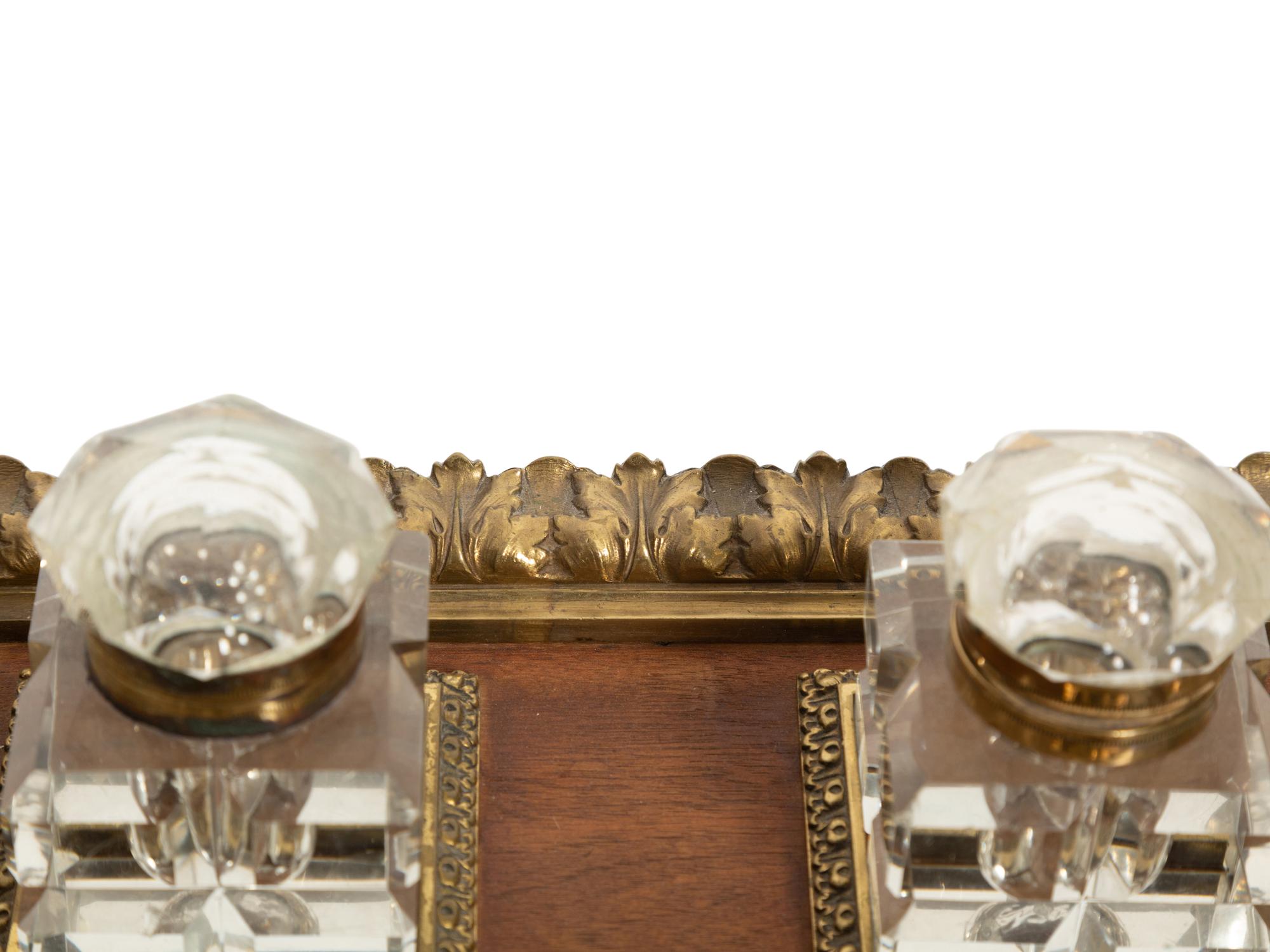 An English Gilt Bronze and Mahogany Standish