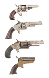 Four Antique Cartridge Pistols: 3 Revolvers & 1 Sharps Pepperbox