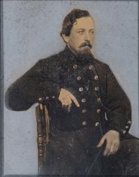 [CIVIL WAR]. Whole plate hand-painted tintype of a Confederate soldier.