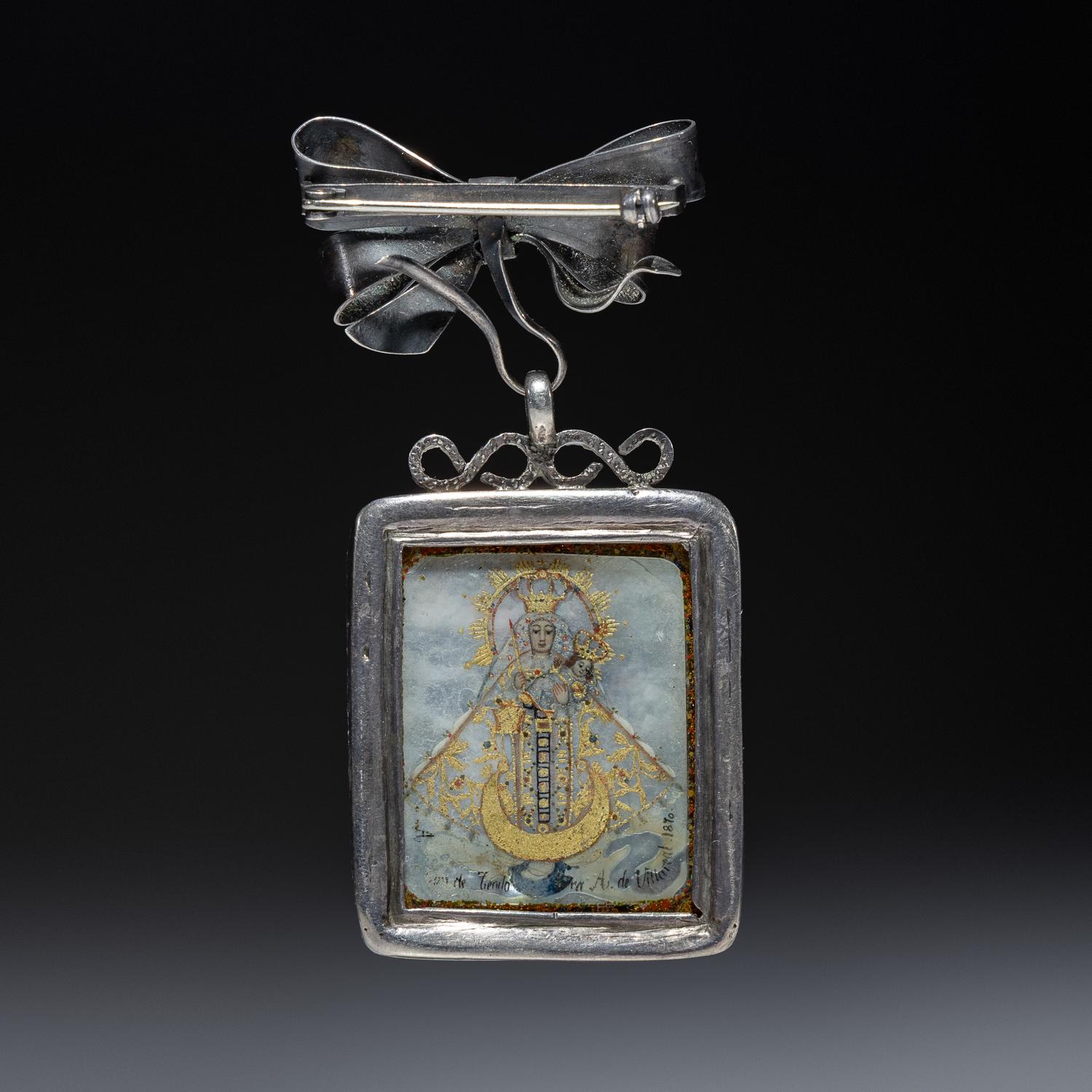 Spanish Colonial Retablo Pin, Relicario