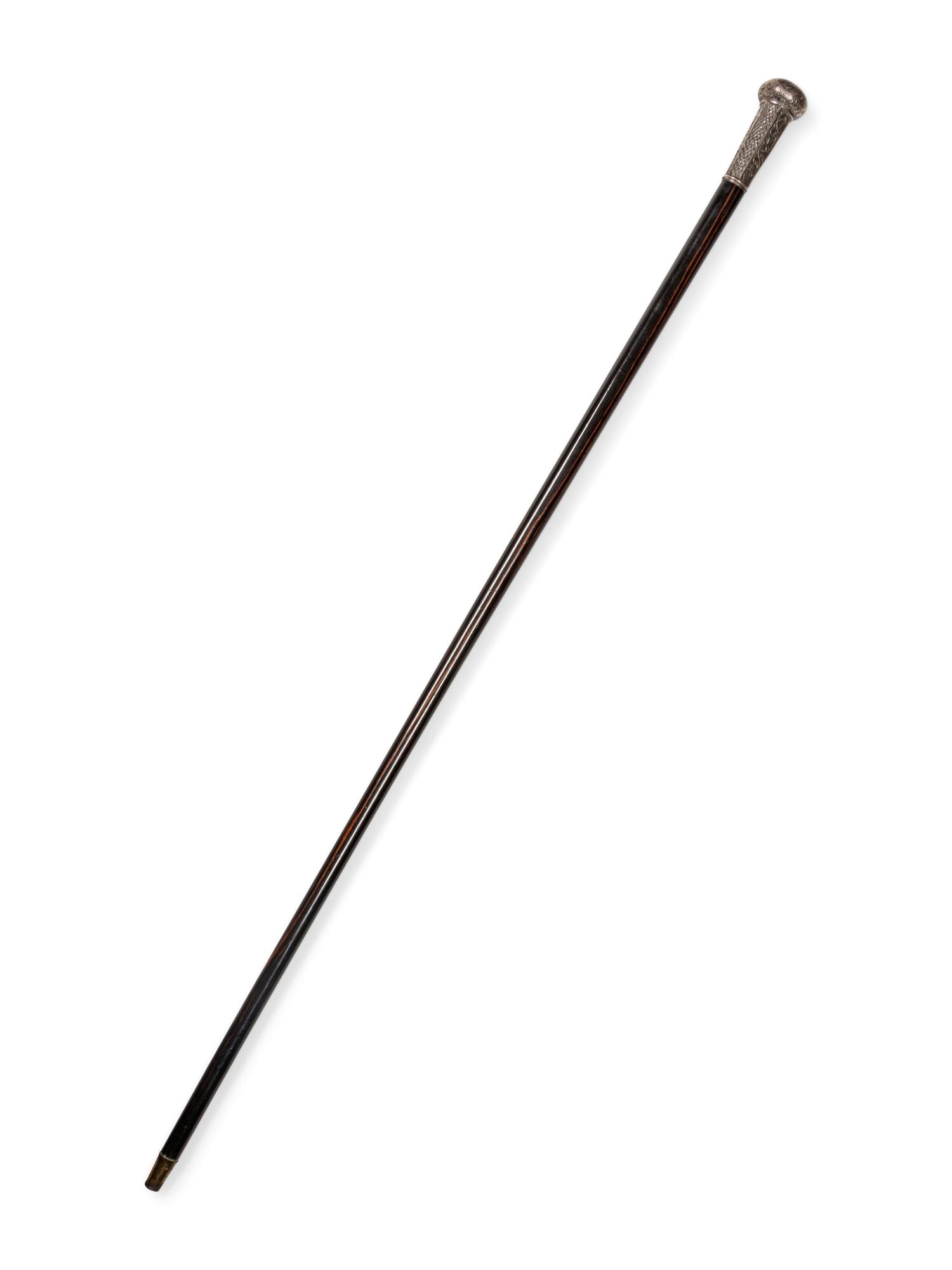 A Continental Silver Mounted Ebony Walking Stick