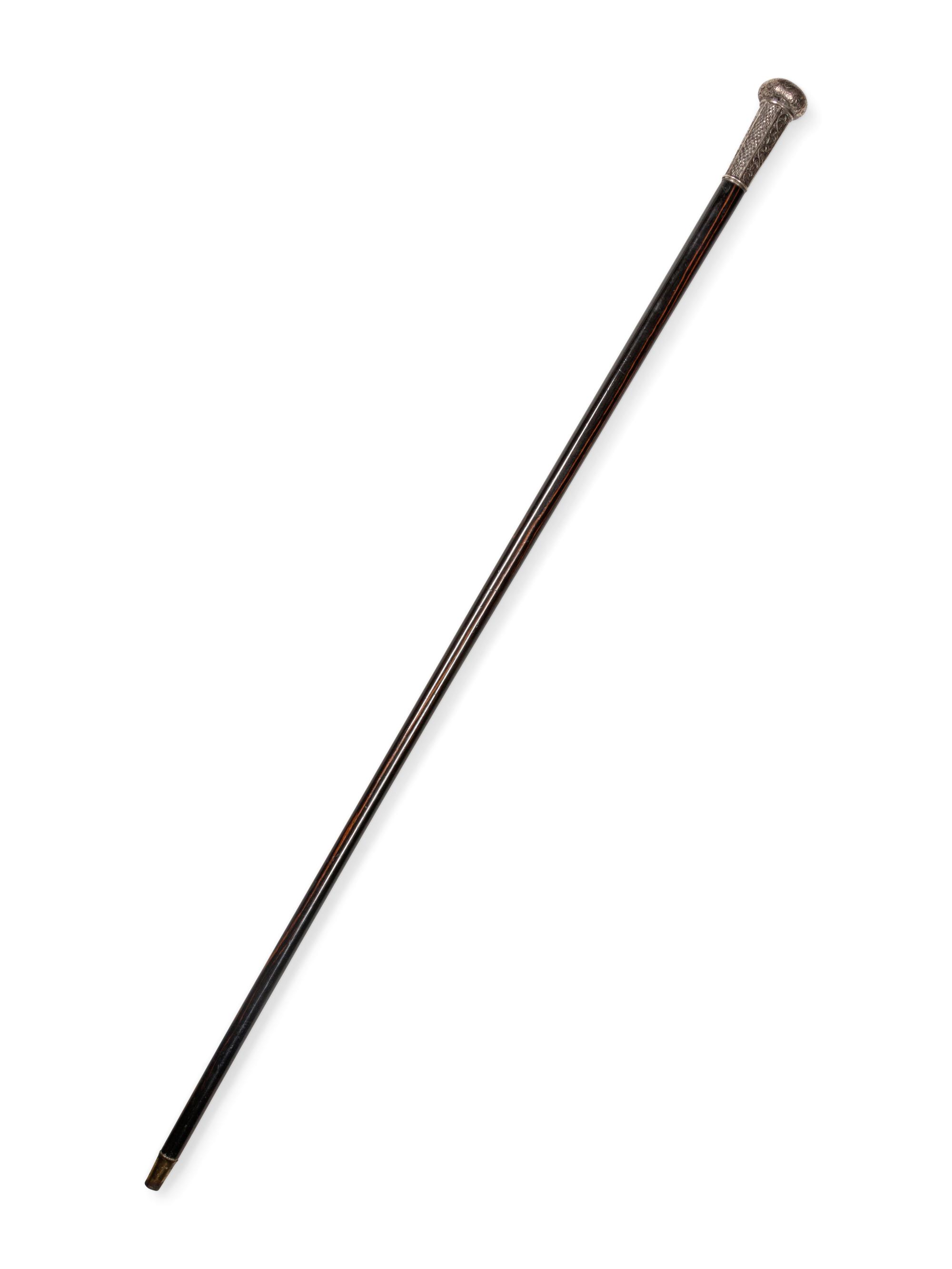 A Continental Silver Mounted Ebony Walking Stick