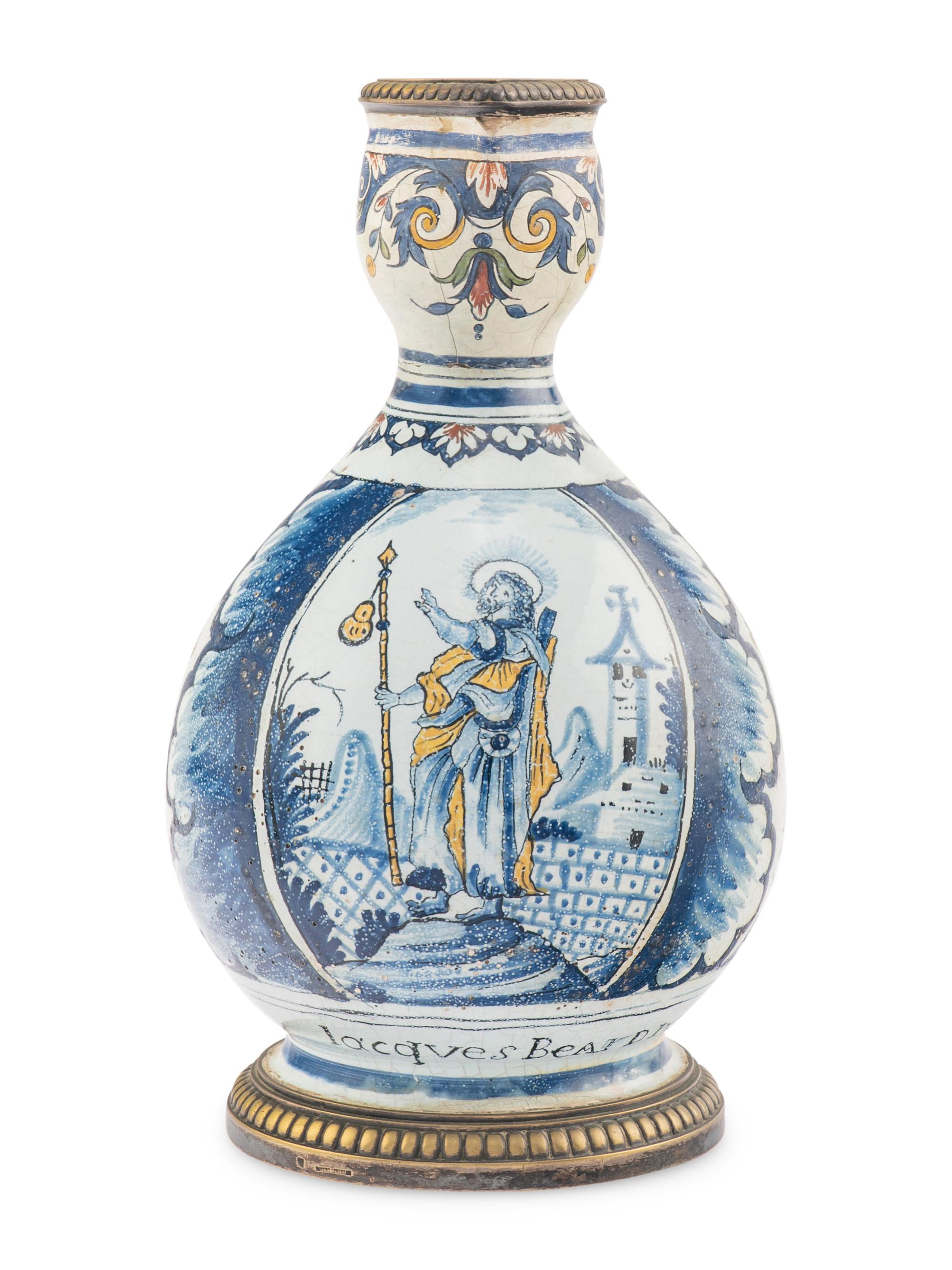 A French Silver-Plate Mounted Faience Jug