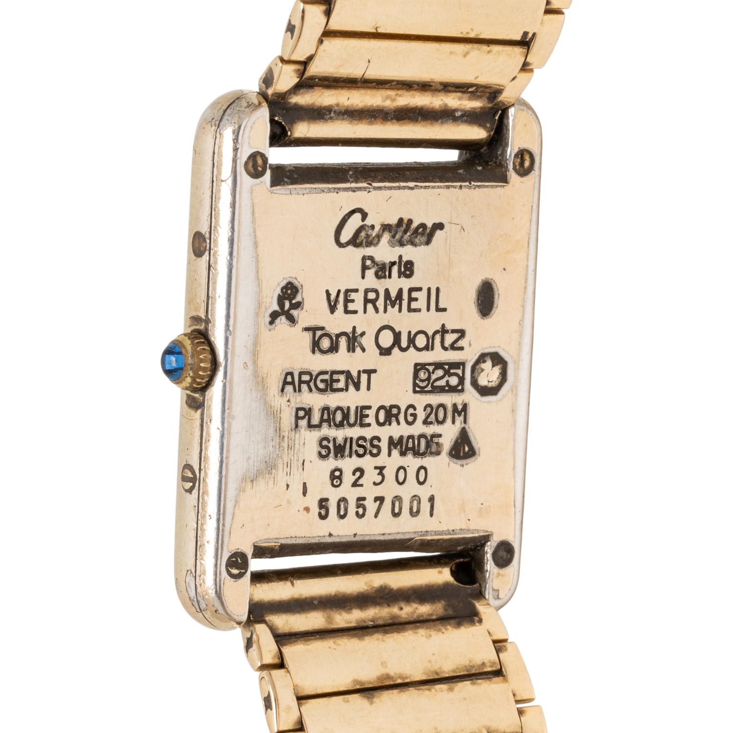 CARTIER, VERMEIL 'TANK' WATCH WITH GOLD BAND