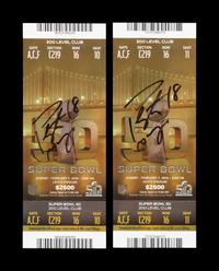 A Group of Two Peyton Manning Signed Autograph Super Bowl 50 Full Tickets,