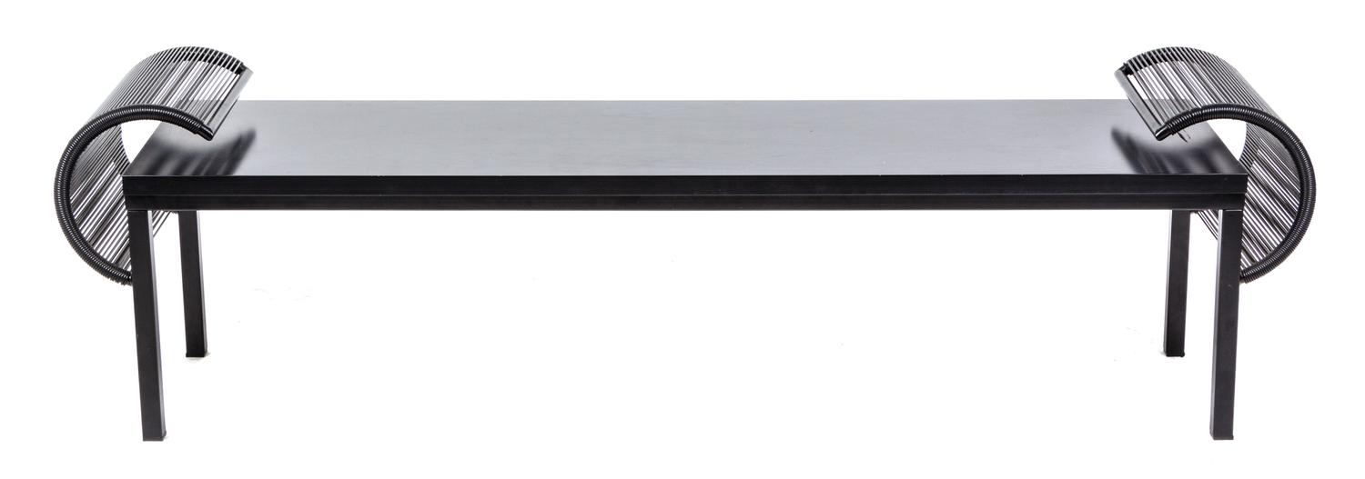 An Italian Ebonized Bench, Fly Line Height 20 x width 71 inches.