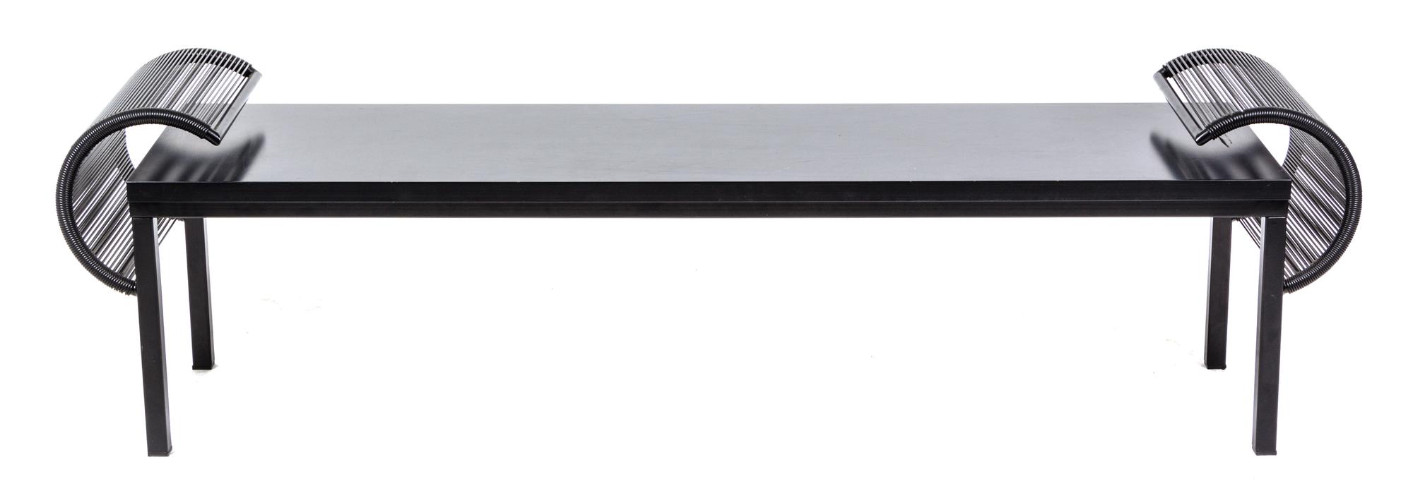 An Italian Ebonized Bench, Fly Line Height 20 x width 71 inches.