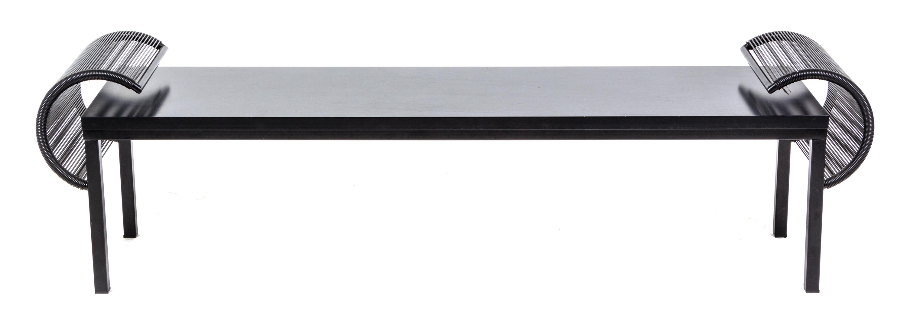 An Italian Ebonized Bench, Fly Line Height 20 x width 71 inches.