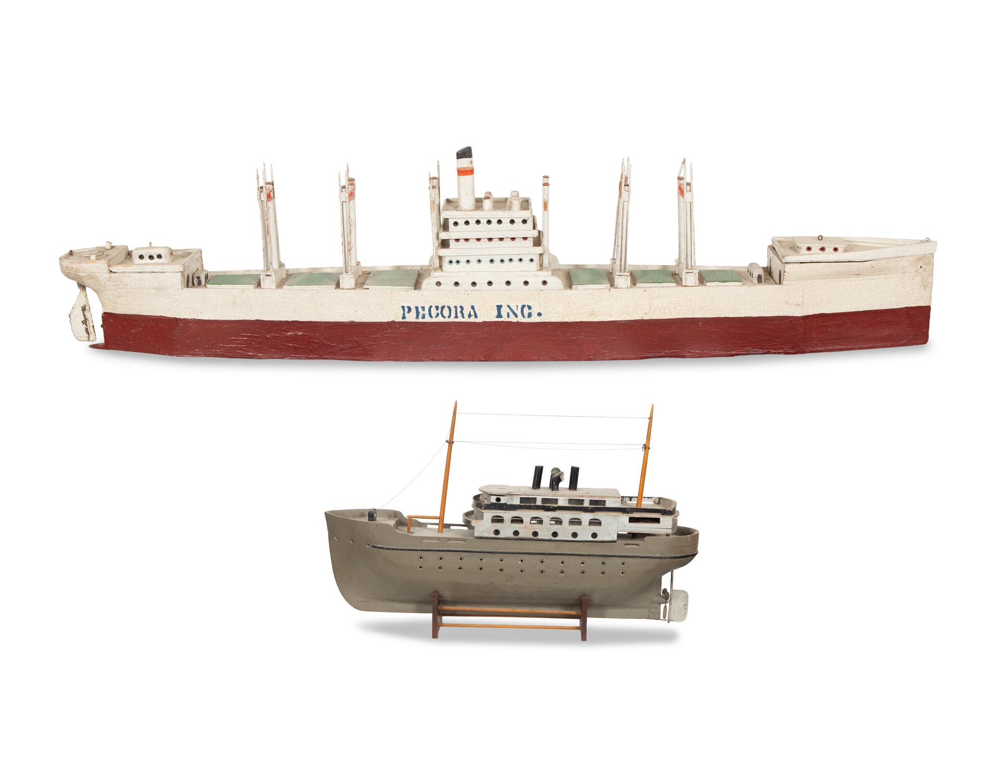 Two Carved and Painted Wood Steamship Models