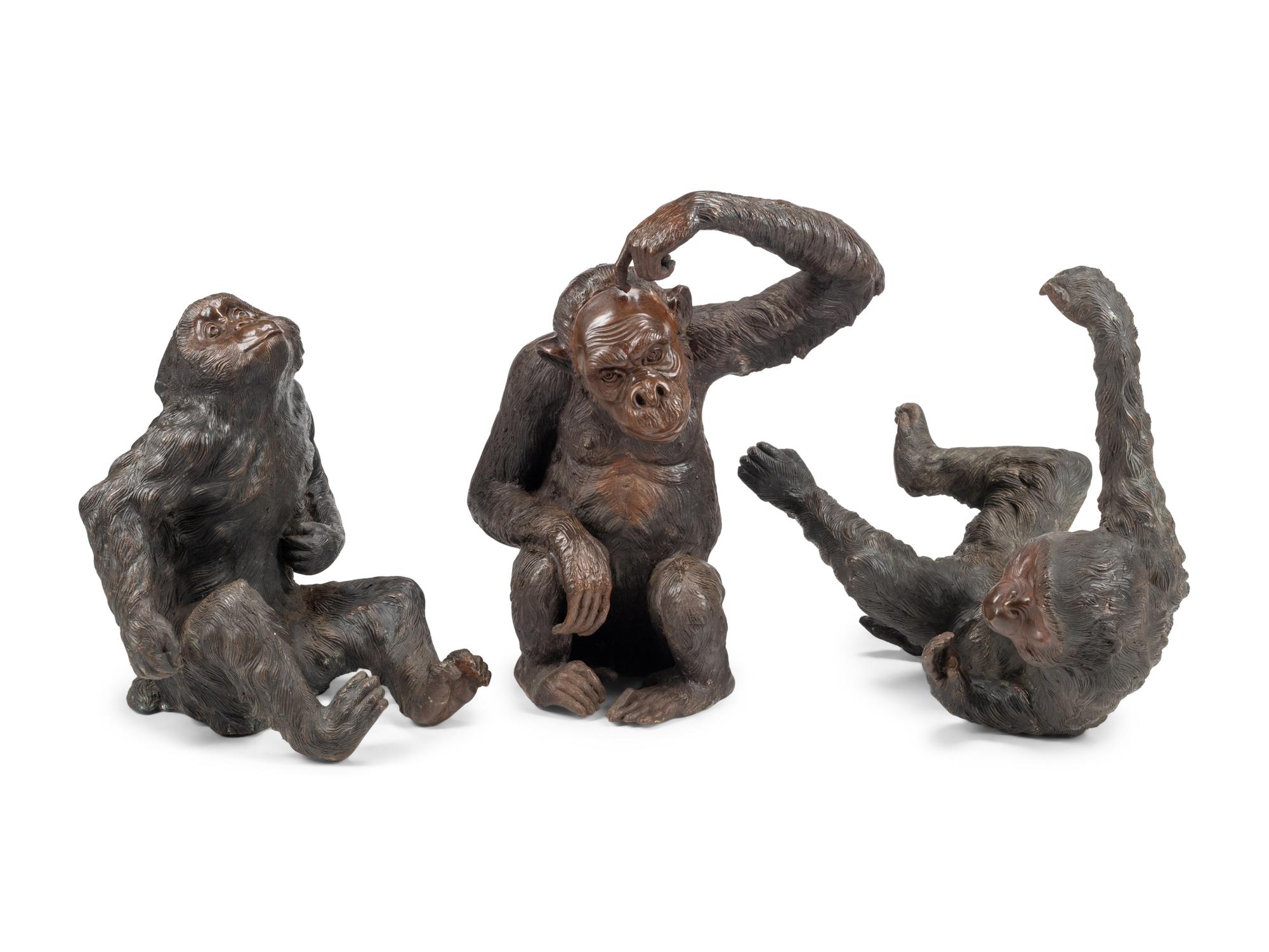 Three Continental Bronze Figures of Monkeys