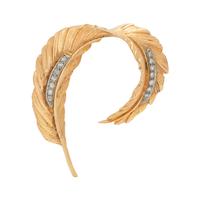 YELLOW GOLD AND DIAMOND FEATHER BROOCH