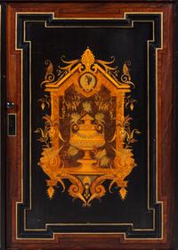 A Victorian Parcel Gilt Ebonized and Inlaid Rosewood Parlor Cabinet