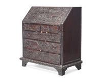 An English Relief-Carved Oak Slant-Front Desk