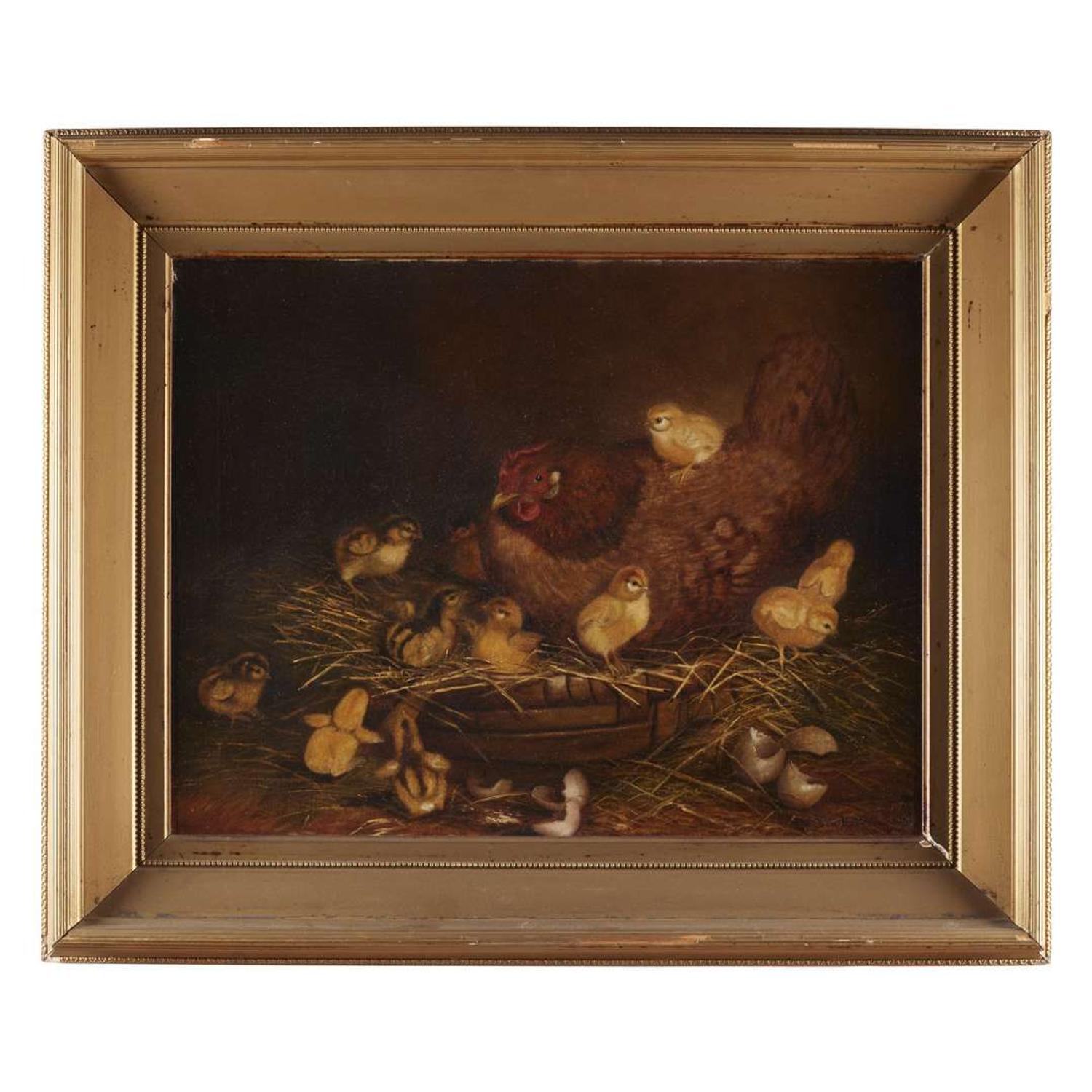 Ben Austrian (1870-1921) Eleven Chicks and Hen