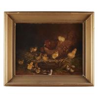Ben Austrian (1870-1921) Eleven Chicks and Hen