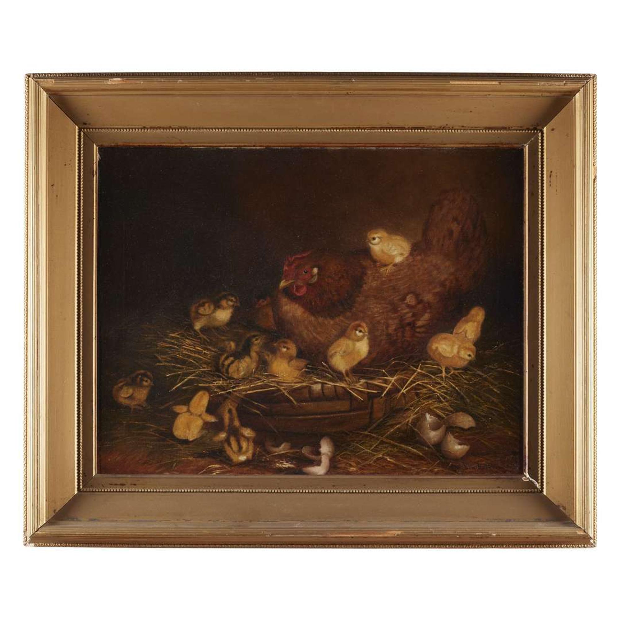 Ben Austrian (1870-1921) Eleven Chicks and Hen