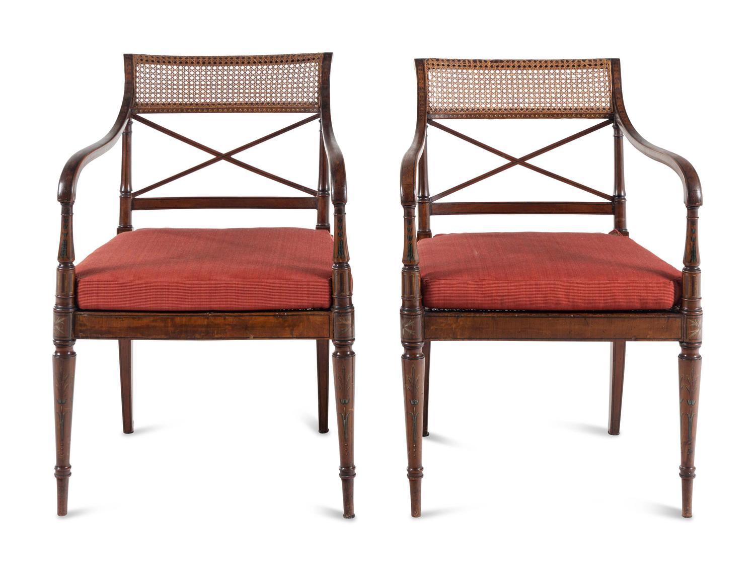 A Pair of Edwardian Painted Satinwood Armchairs