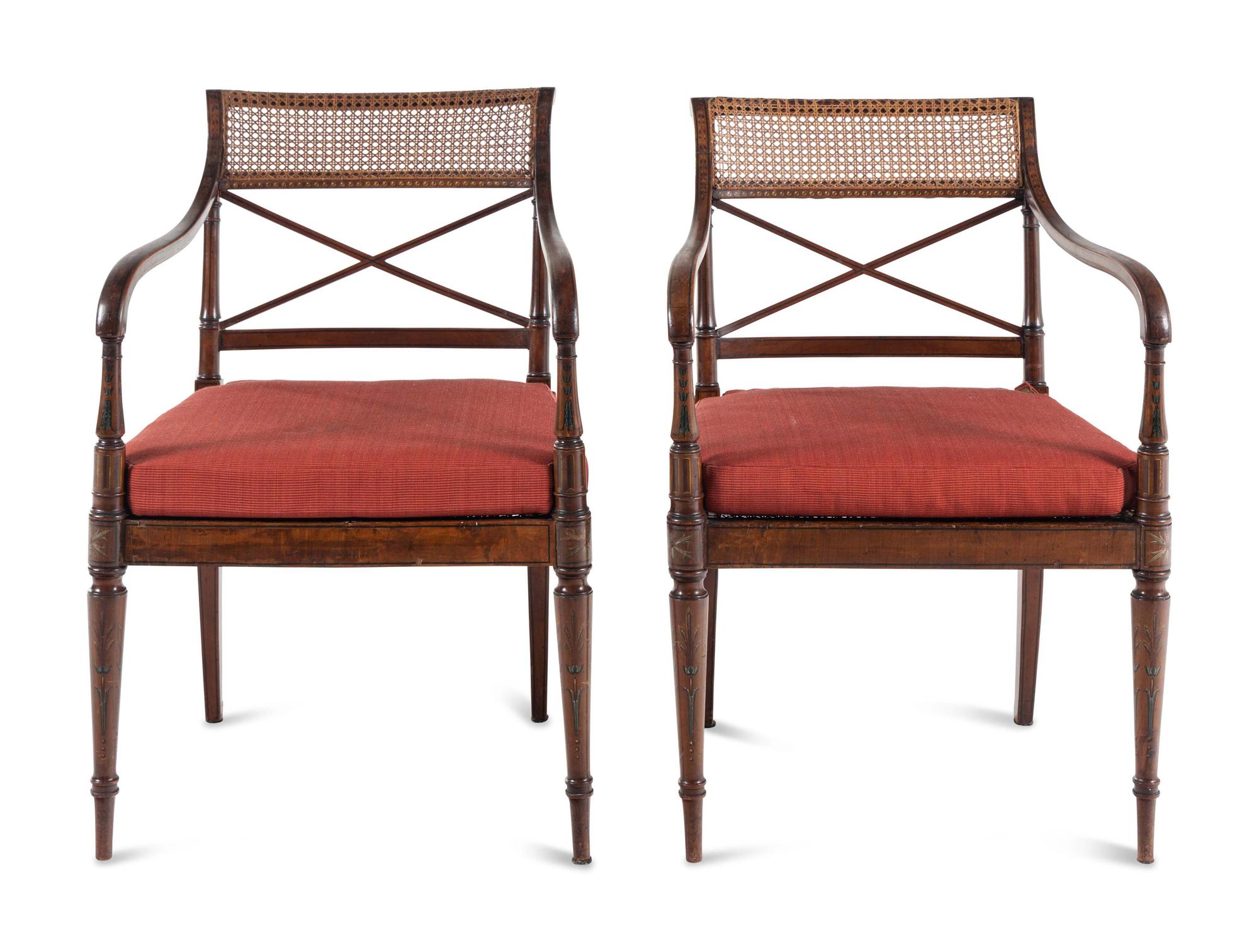 A Pair of Edwardian Painted Satinwood Armchairs