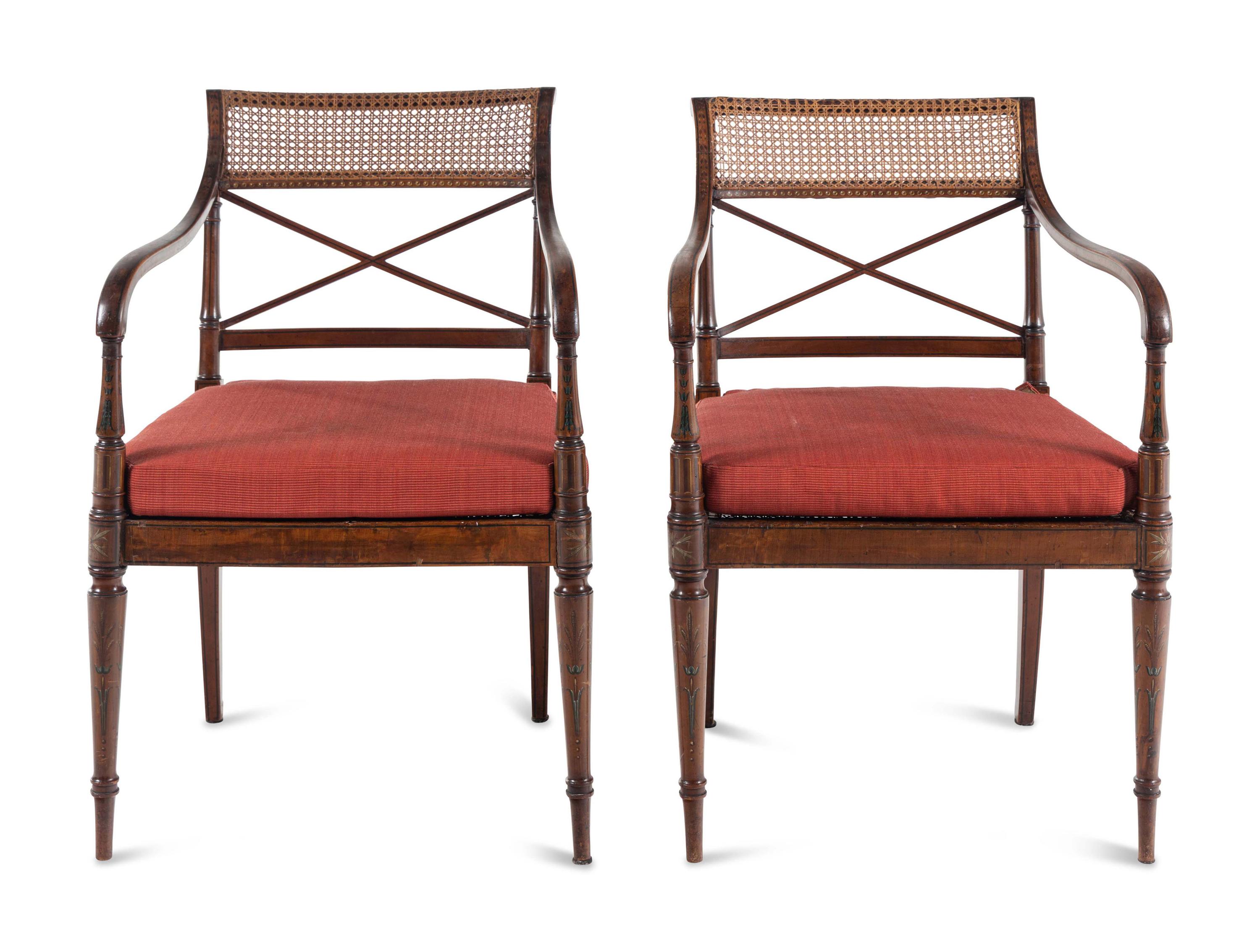 A Pair of Edwardian Painted Satinwood Armchairs
