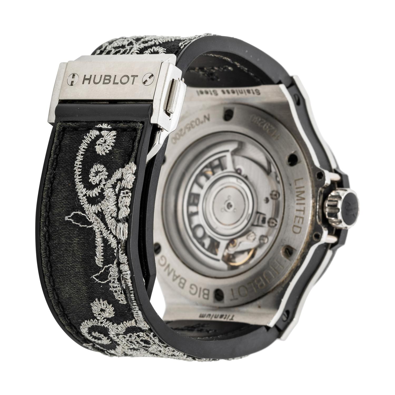 Hublot, 'Big Bang' Limited Edition 'Broderie' 'Sugar Skull' Stainless Steel Watch with Diamonds and Embroidery