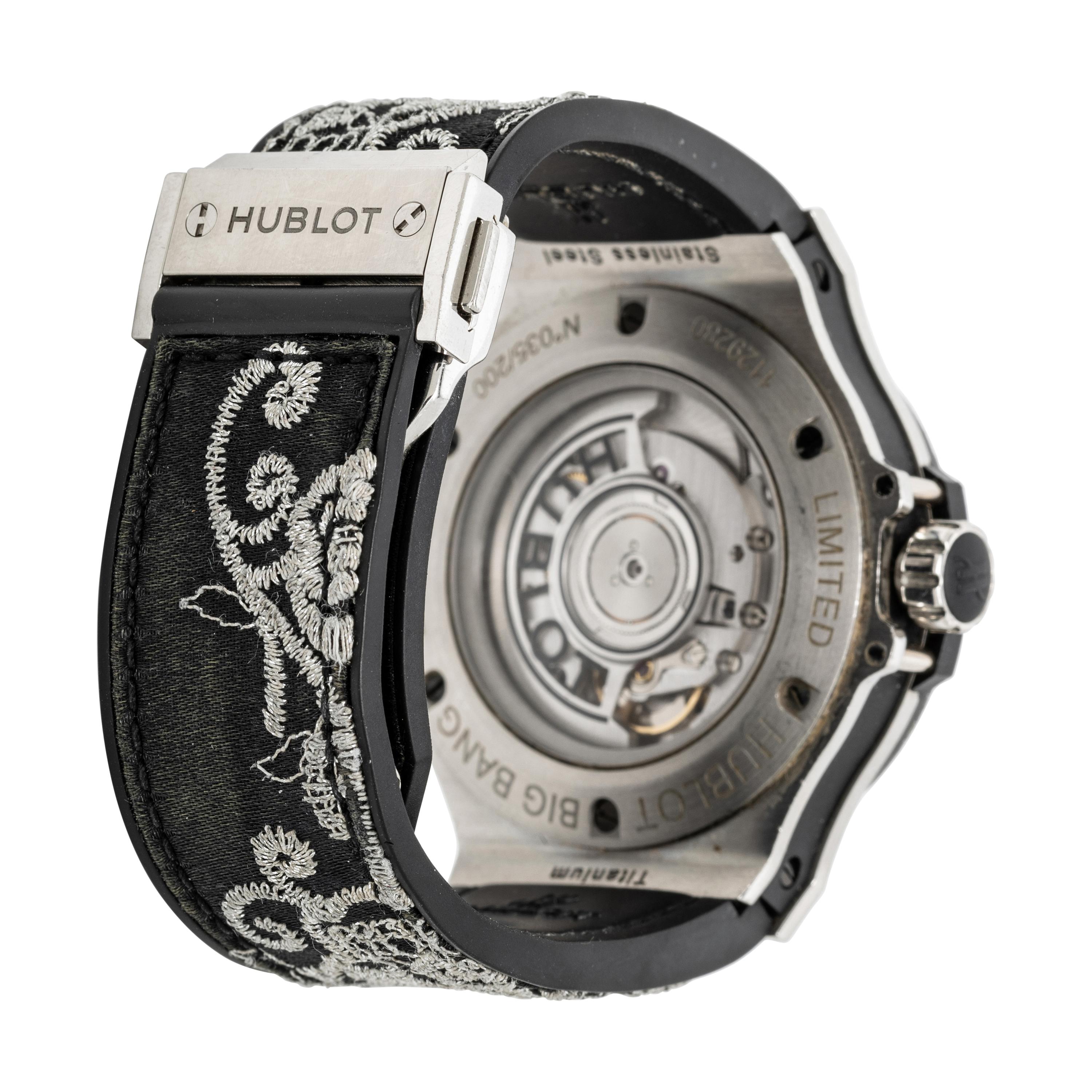 Hublot, 'Big Bang' Limited Edition 'Broderie' 'Sugar Skull' Stainless Steel Watch with Diamonds and Embroidery