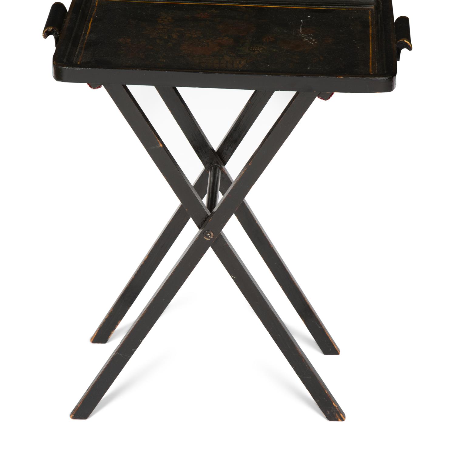 A Pair of Ebonized Tray-Top Folding Side Tables