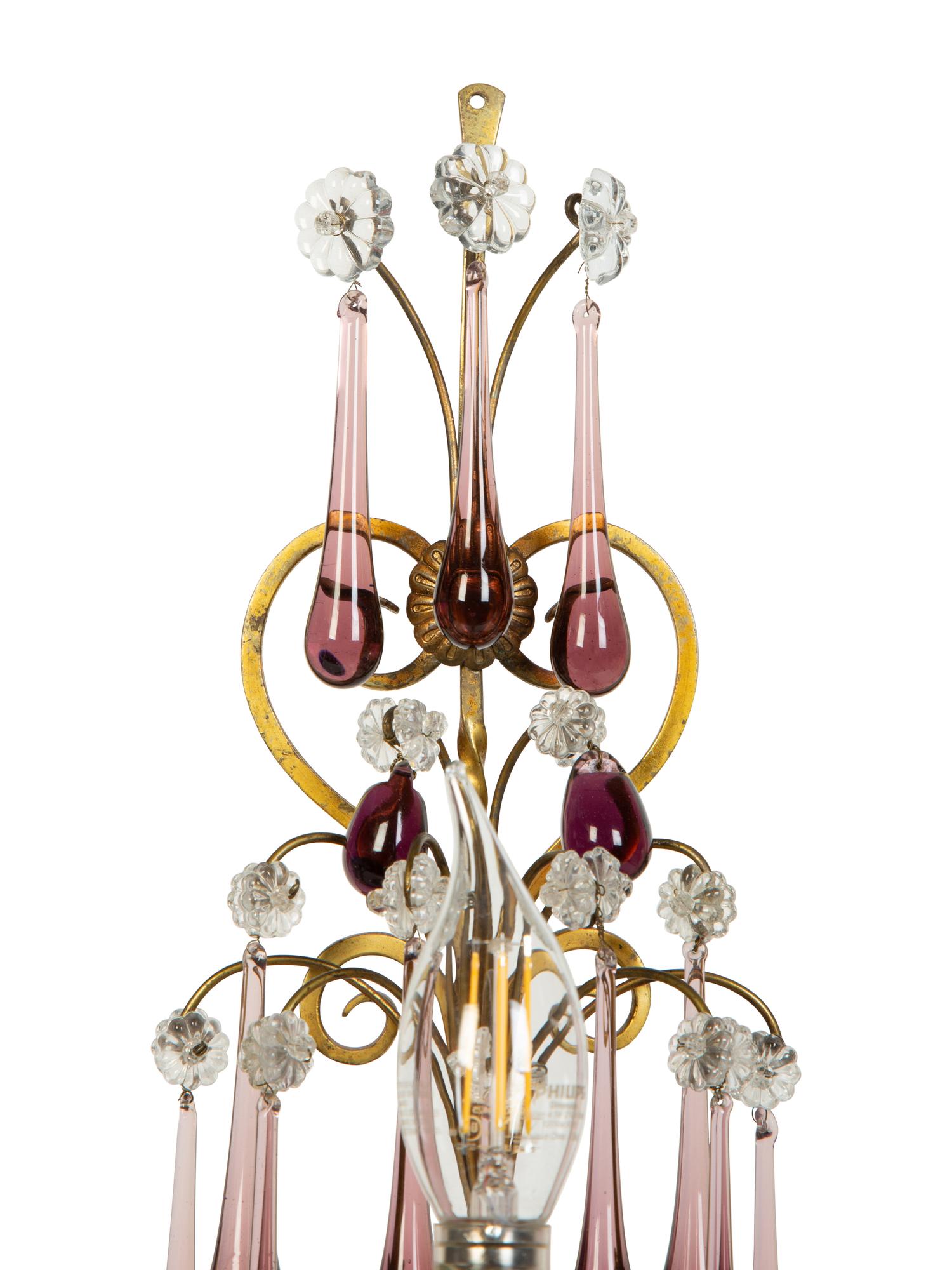 A Pair of Italian Gilt Bronze and Glass Three-Light Candelabra
